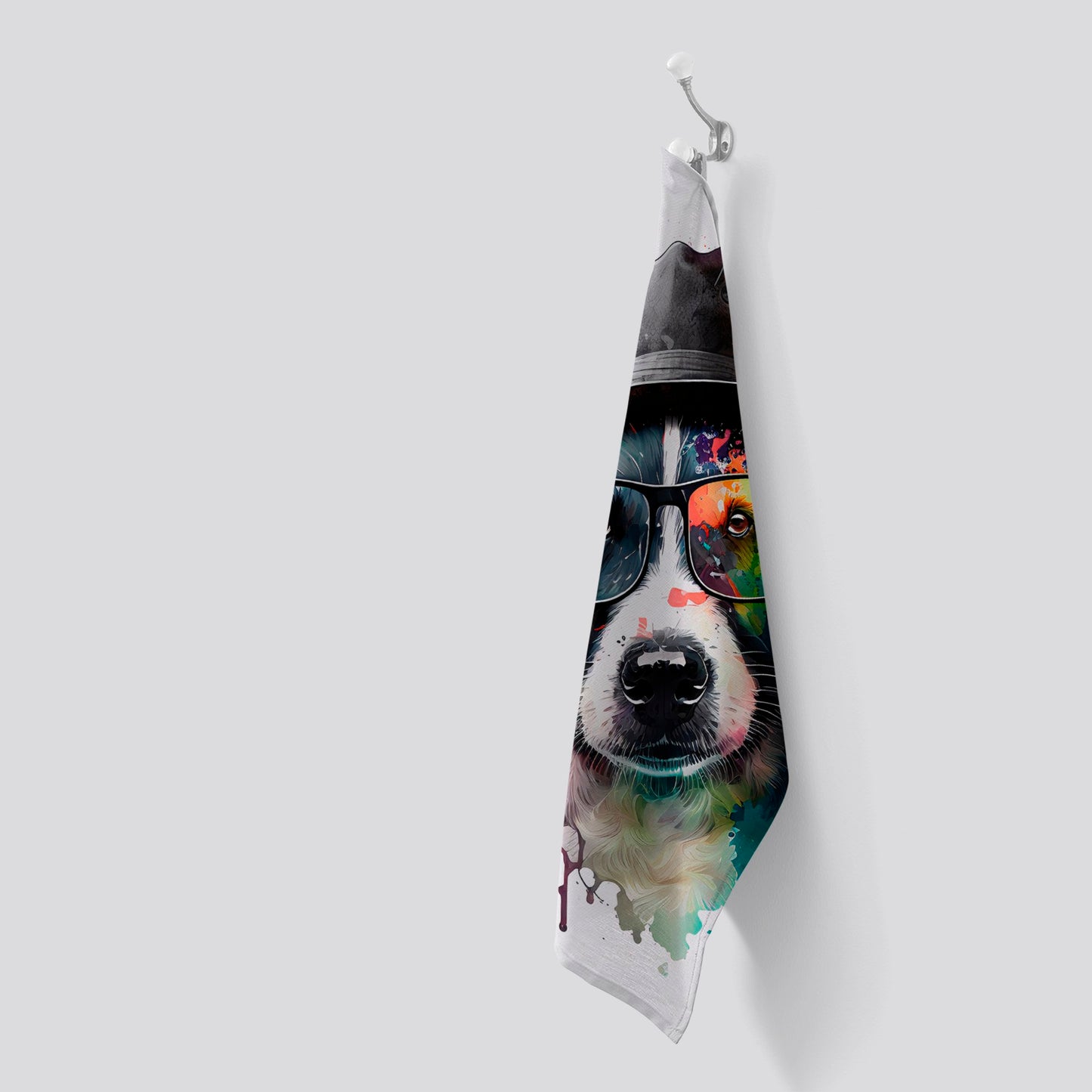 Border Collie Dog Splashart Tea Towel