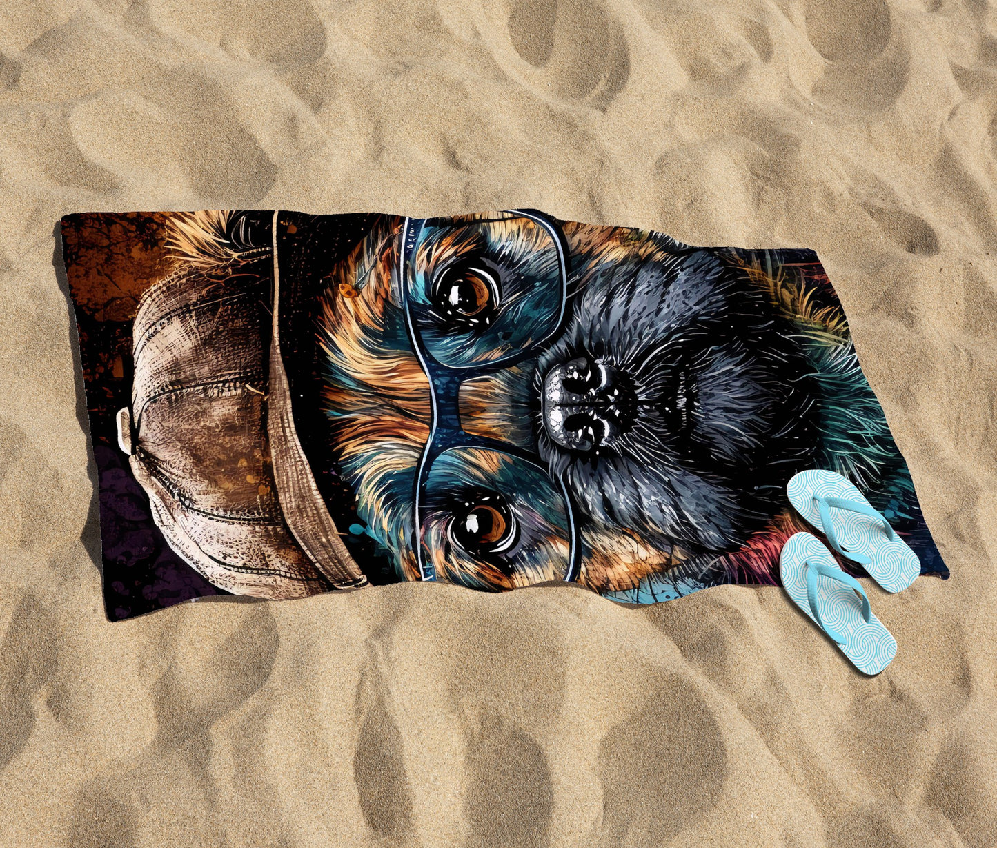 Border Terrier Dog Face Splashart Beach Towel