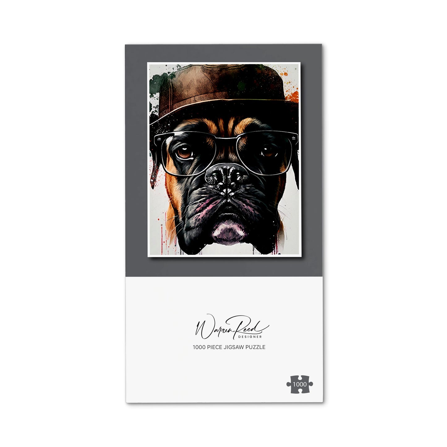 Boxer Dog With Glasses Splashart Jigsaw Puzzle