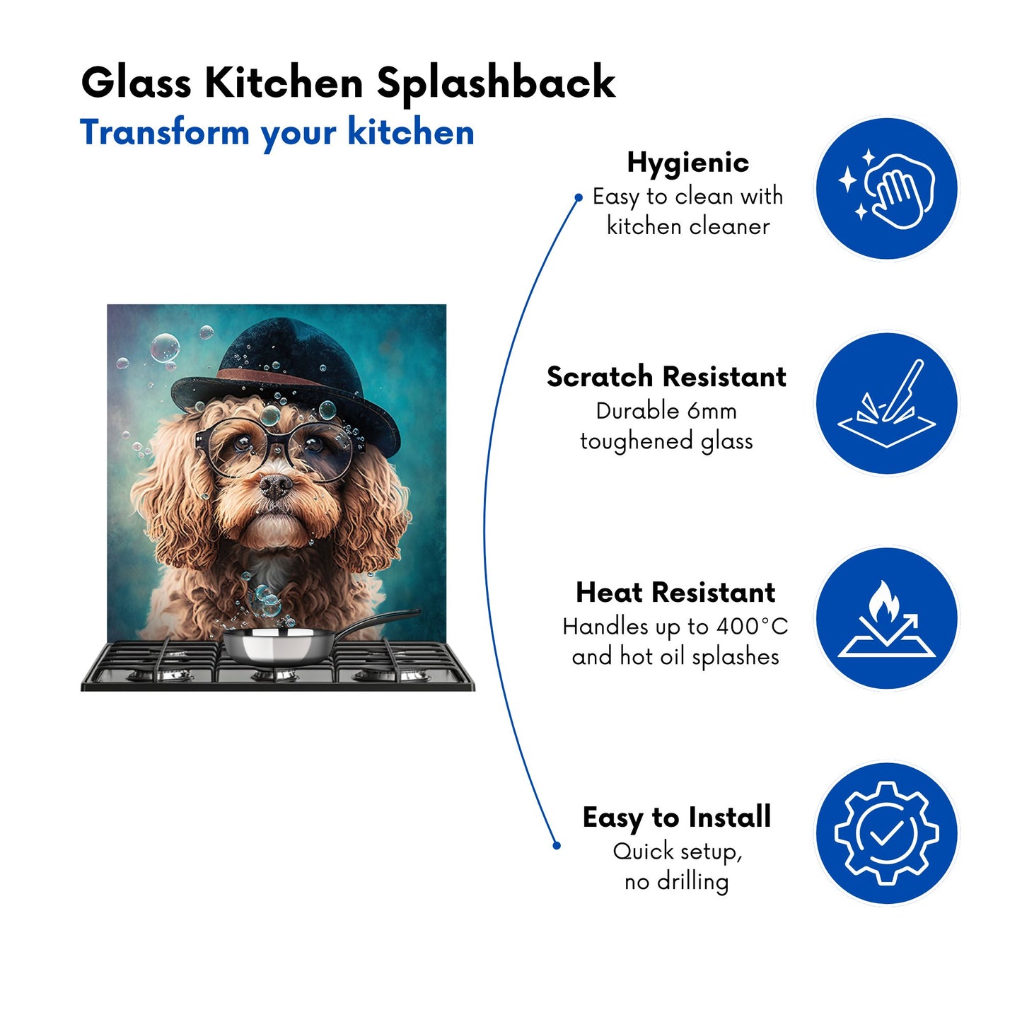 Cavapoo Dog Splashart Kitchen Splashback