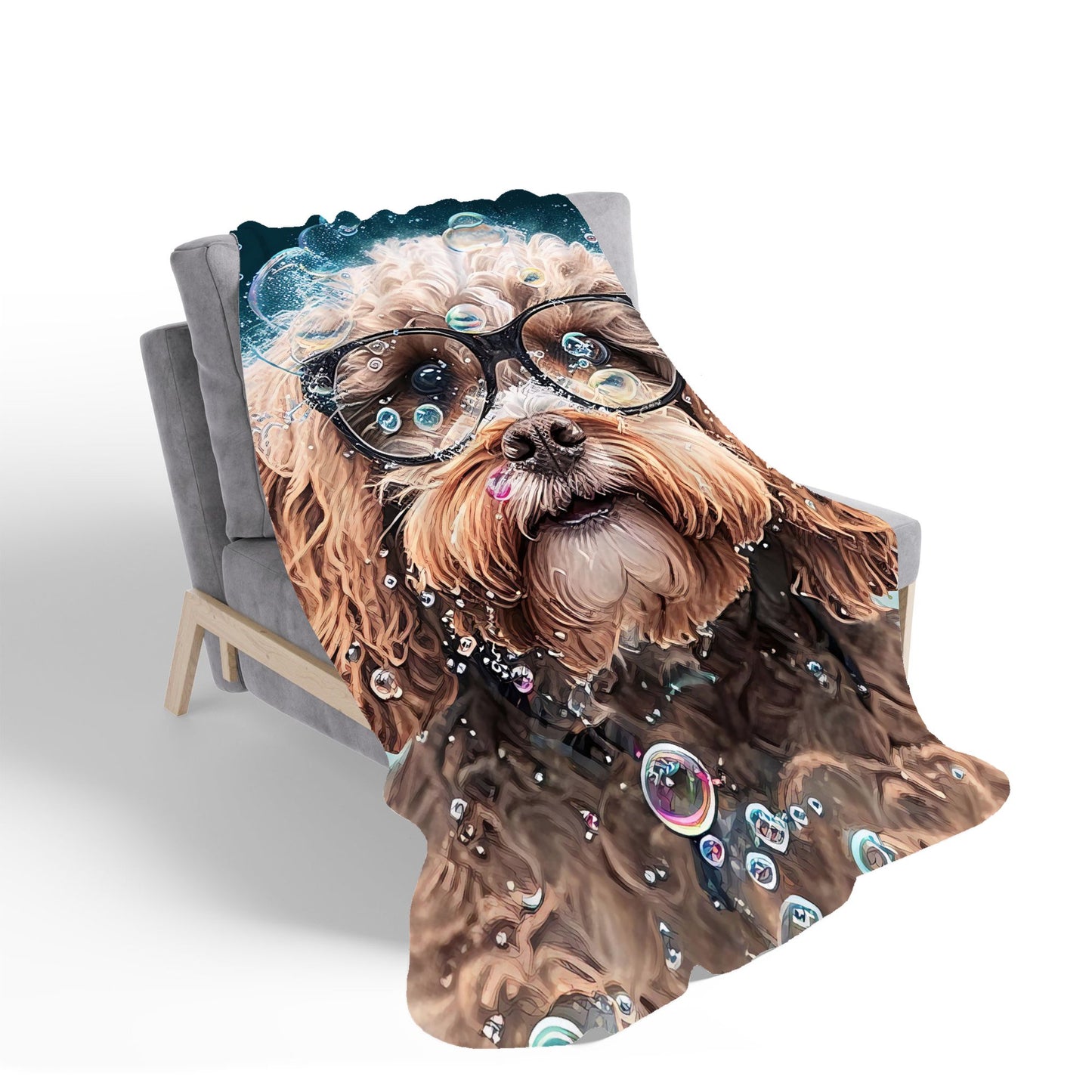 Cavapoo Dog With Glasses Splashart Sherpa Blanket