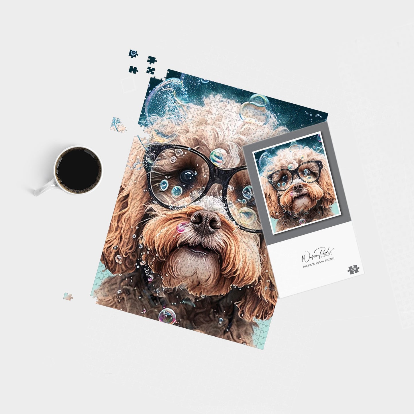 Cavapoo Dog With Glasses Splashart Jigsaw Puzzle