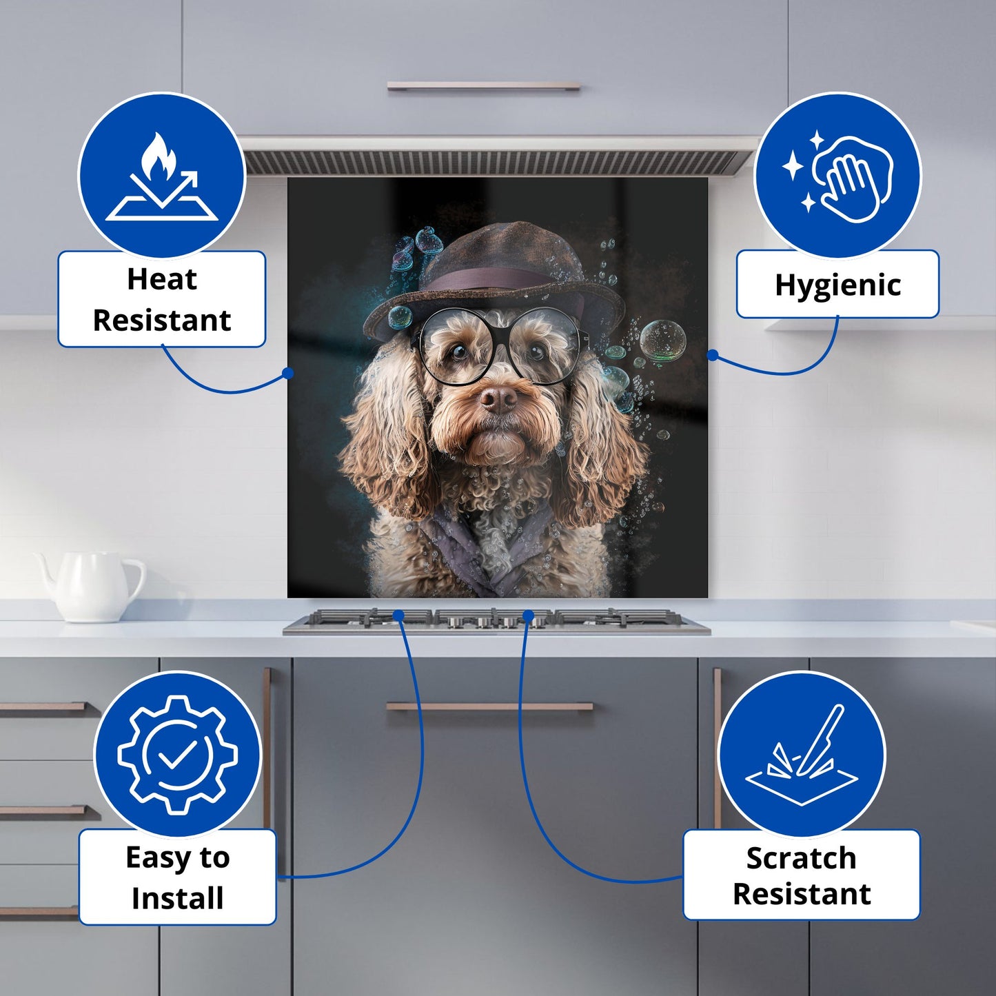 Cockapoo Dog With Glasses Splashart Kitchen Splashback