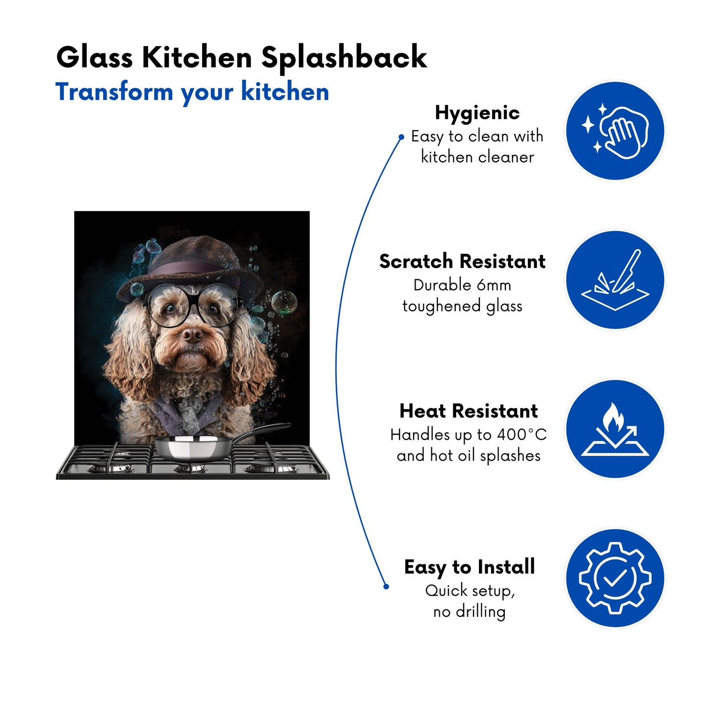 Cockapoo Dog With Glasses Splashart Kitchen Splashback