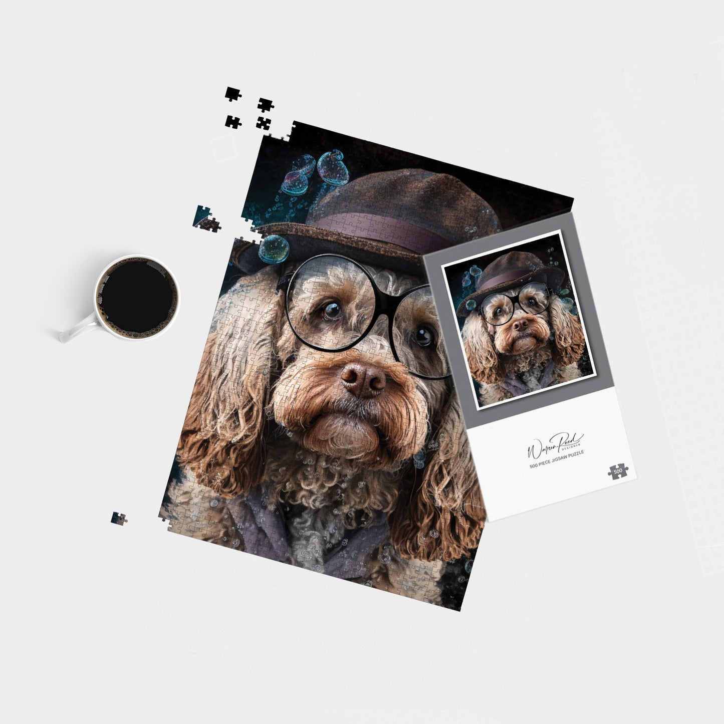 Cockapoo Dog With Glasses Splashart Jigsaw Puzzle