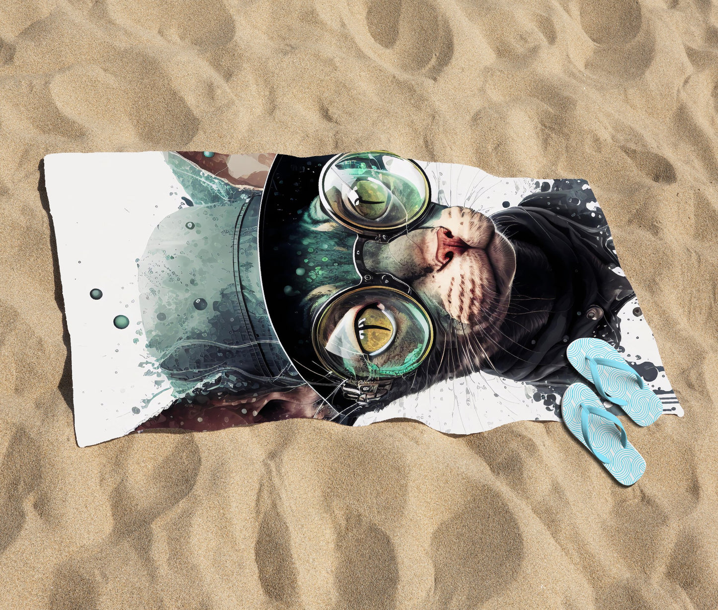 Cornish Rex Cat Splashart Beach Towel