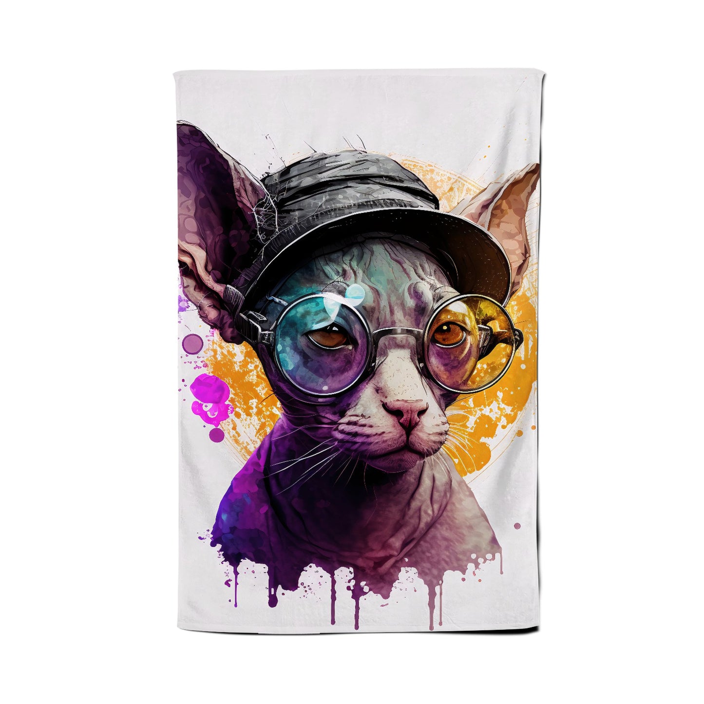 Cornish Rex With Glasses Splashart Tea Towel