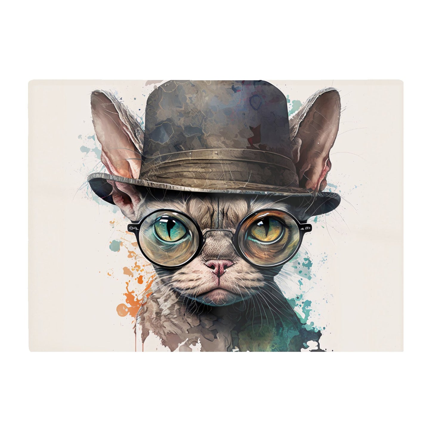 Devon Rex Cat With Glasses Splashart Chopping Board