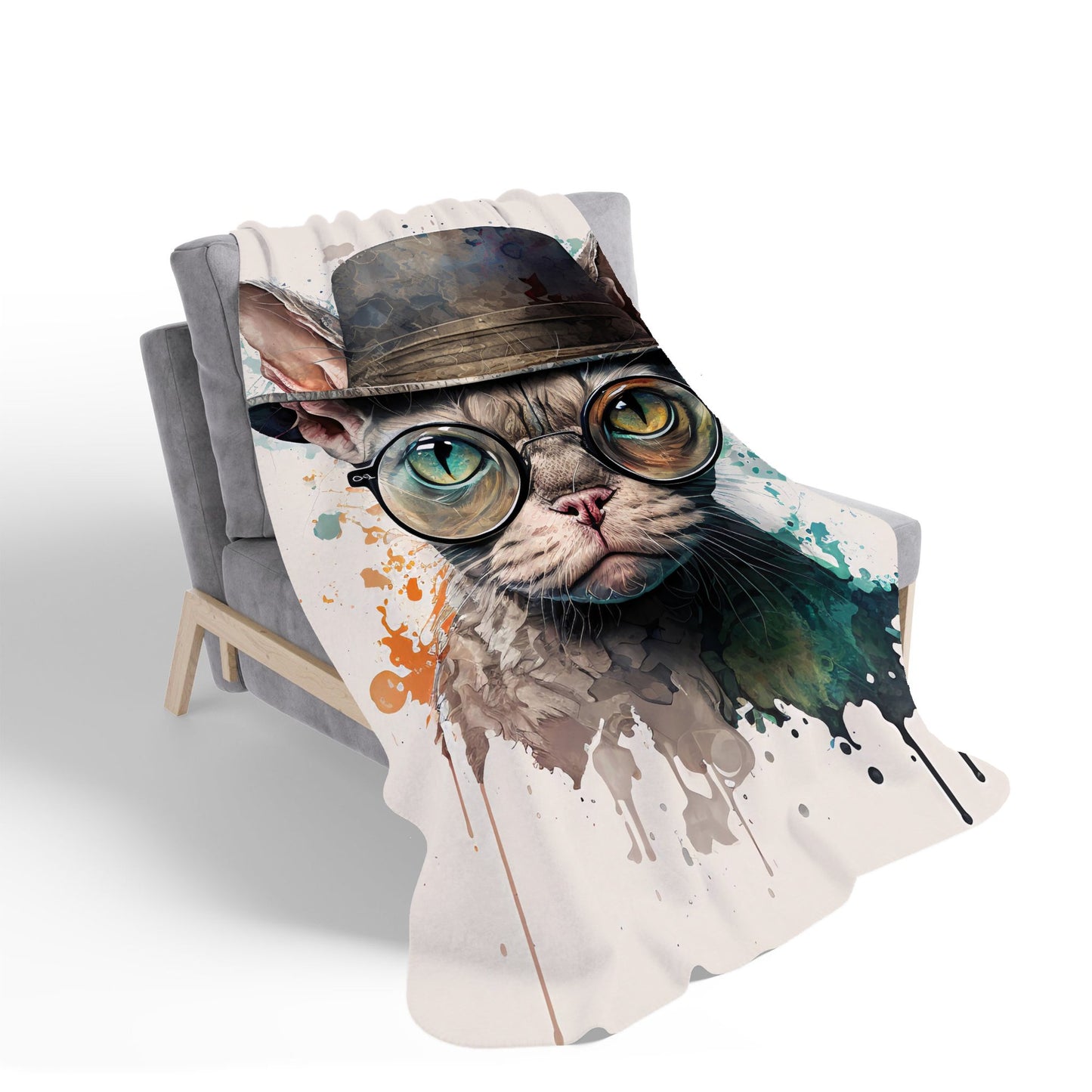 Devon Rex Cat With Glasses Splashart Sherpa Blanket