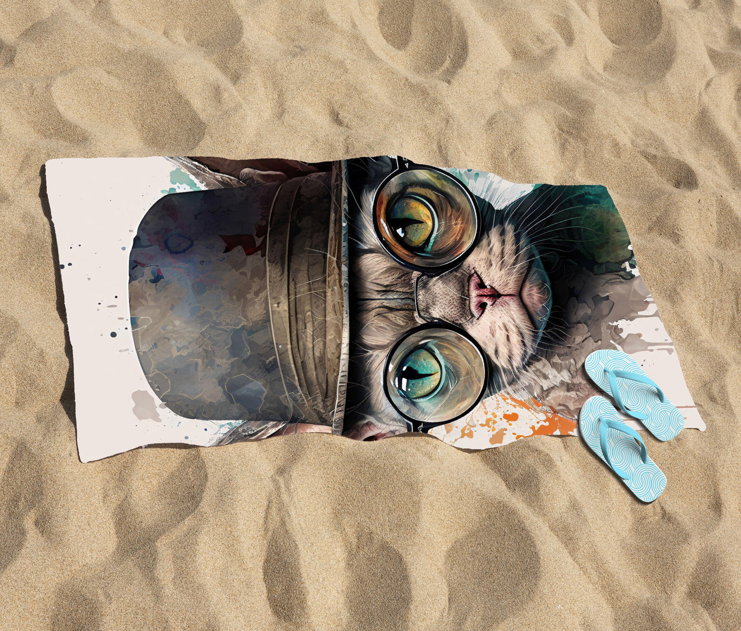 Devon Rex Cat With Glasses Splashart Beach Towel