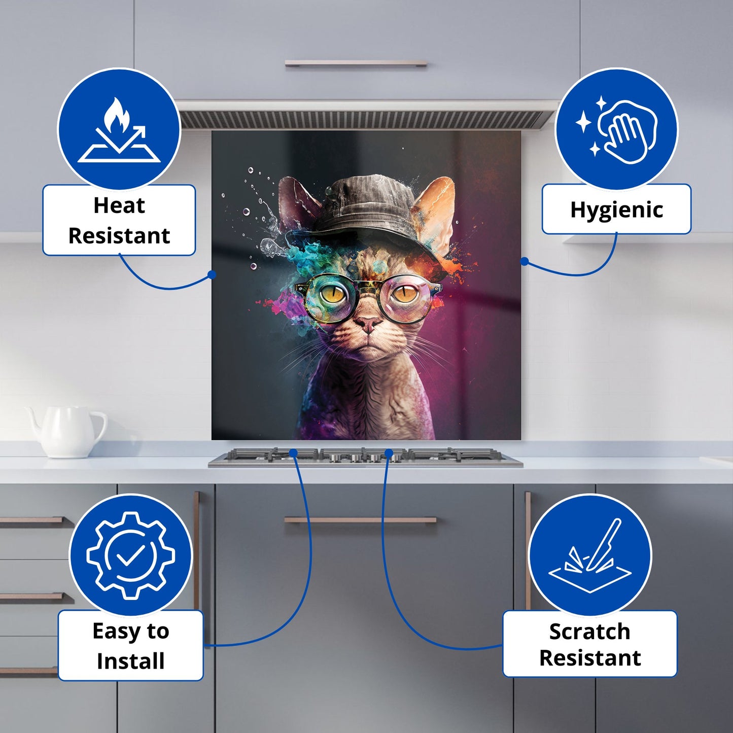 Devon Rex Cat With Hat Splashart Kitchen Splashback