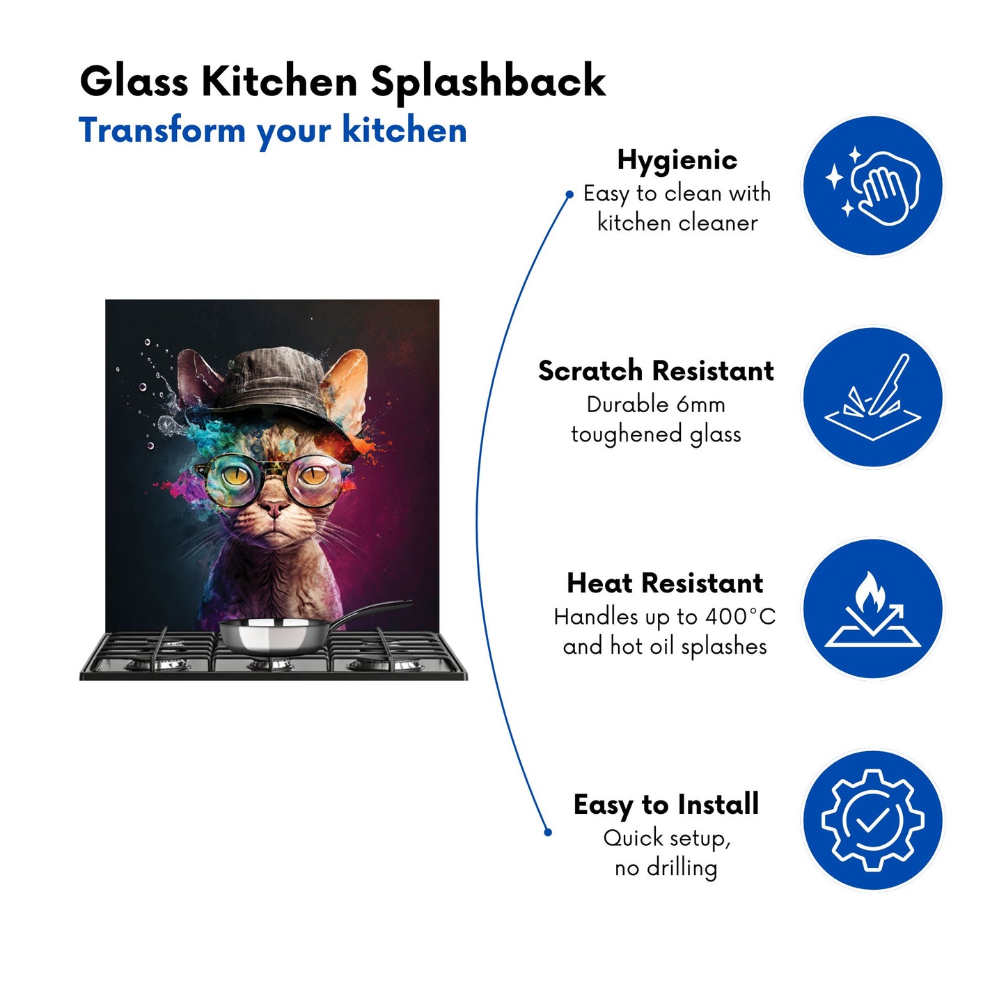 Devon Rex Cat With Hat Splashart Kitchen Splashback