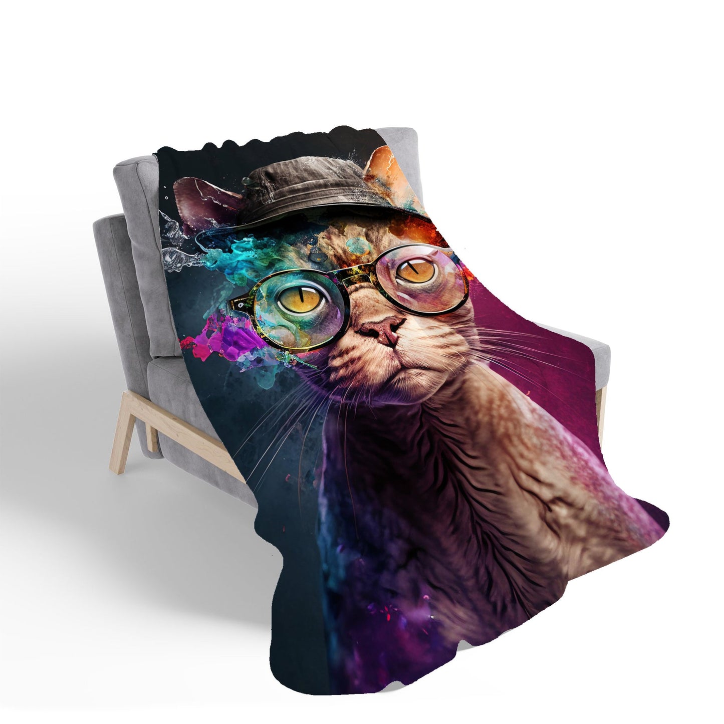 Devon Rex Cat With Hat Splashart Sherpa Blanket