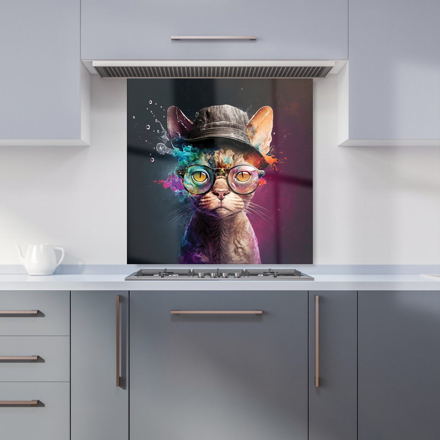 Devon Rex Cat With Hat Splashart Kitchen Splashback