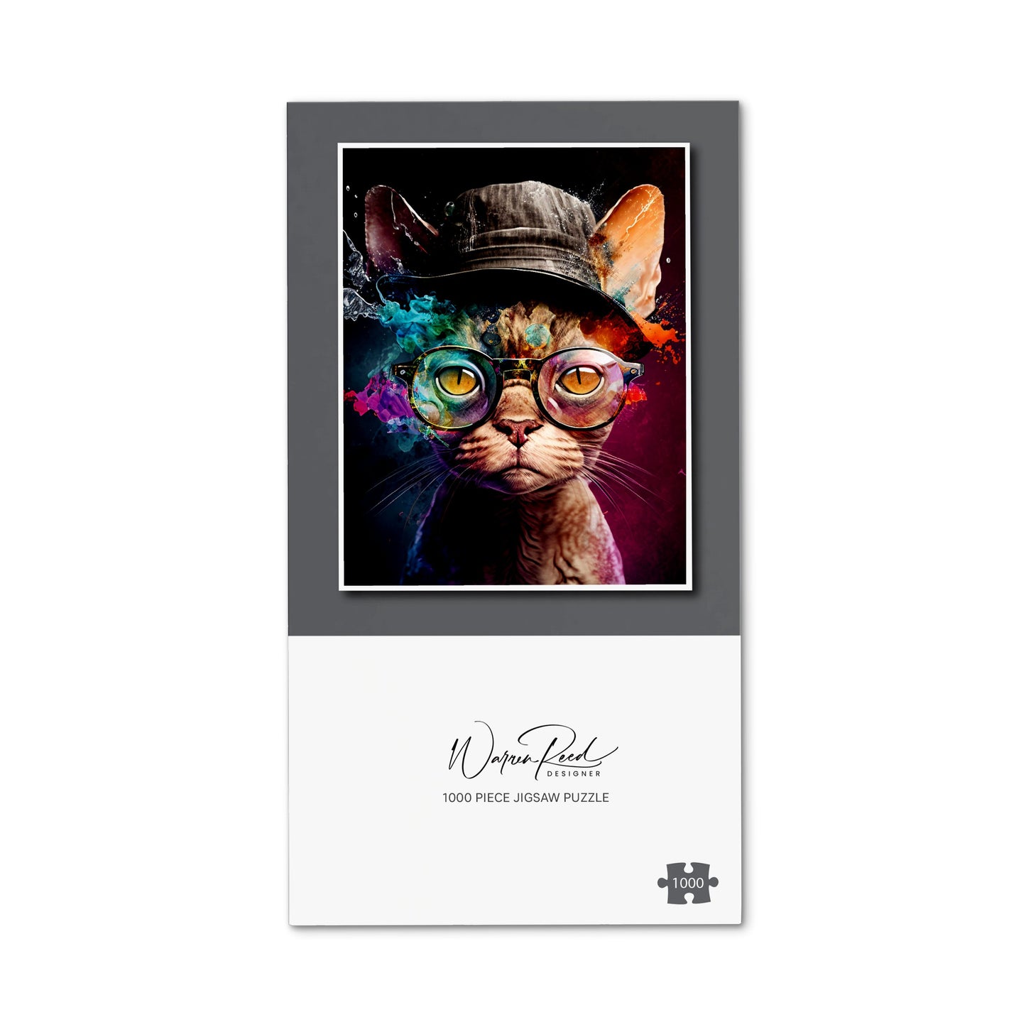 Devon Rex Cat With Hat Splashart Jigsaw Puzzle