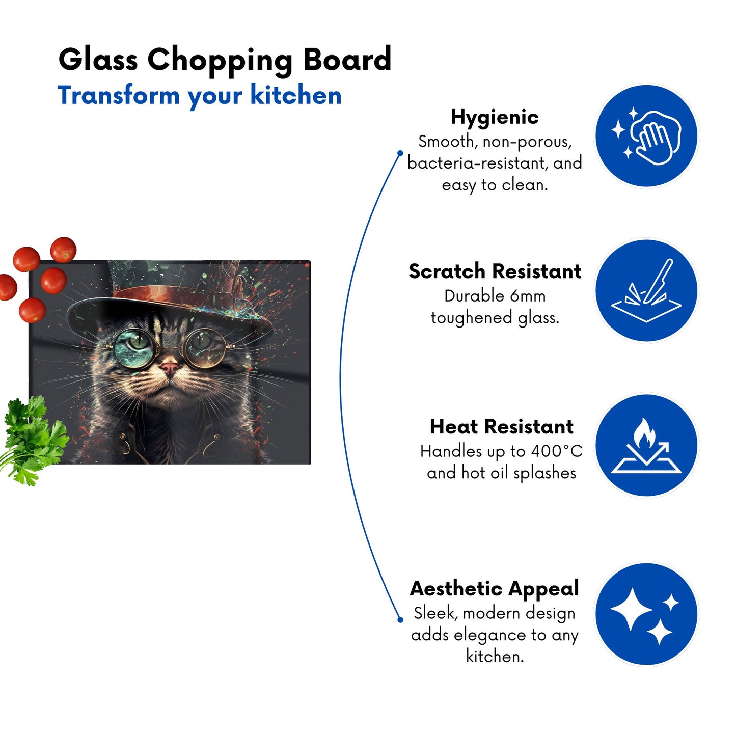 Cat With Glasses Splashart Chopping Board