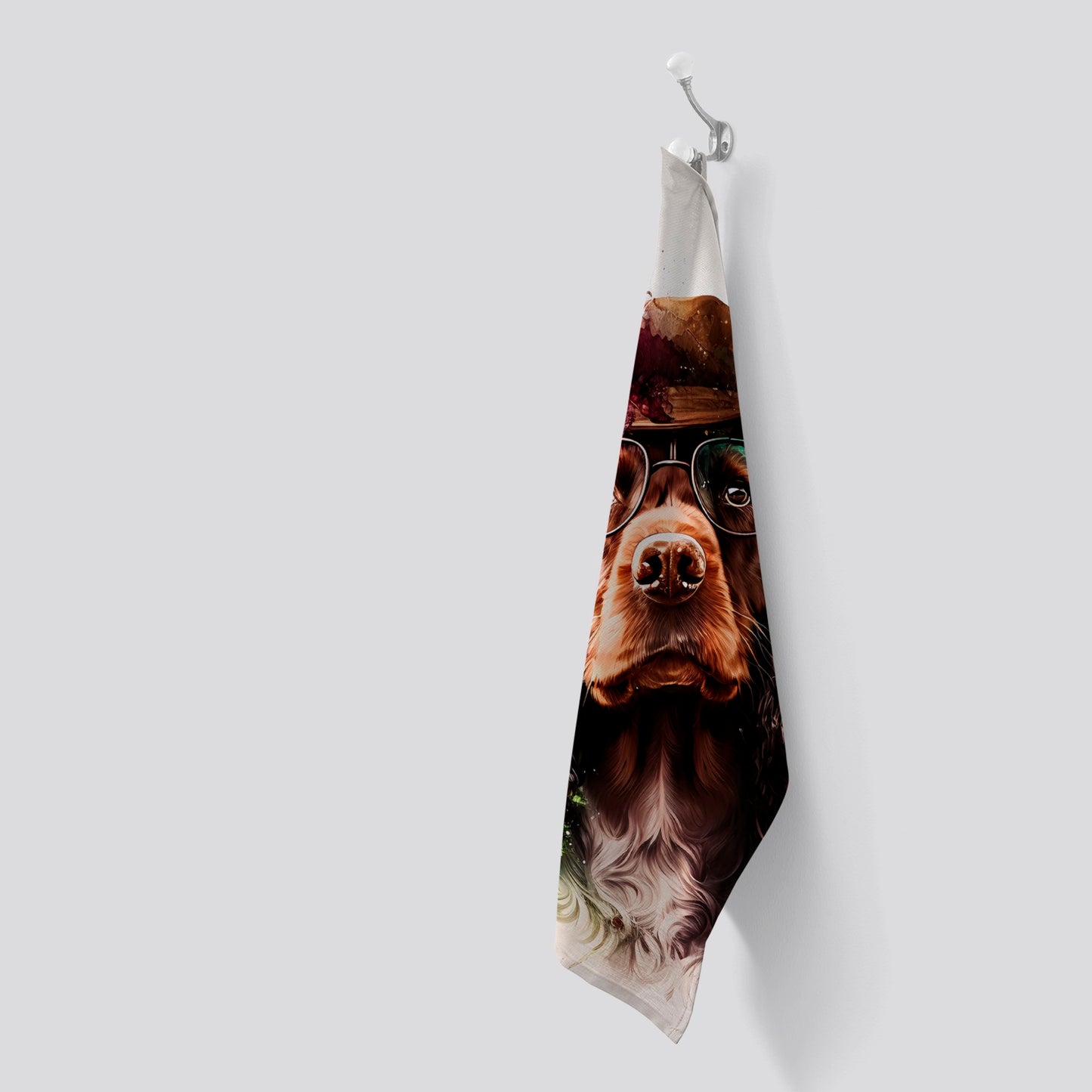 English Cocker Spaniel With Glasses Splashart Tea Towel