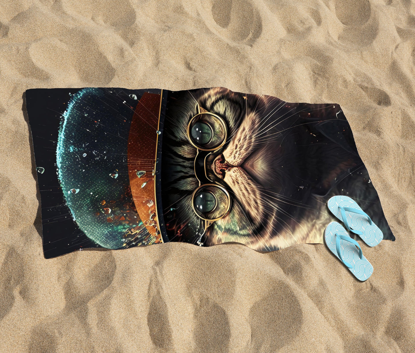 Shorthair Cat Splashart Beach Towel