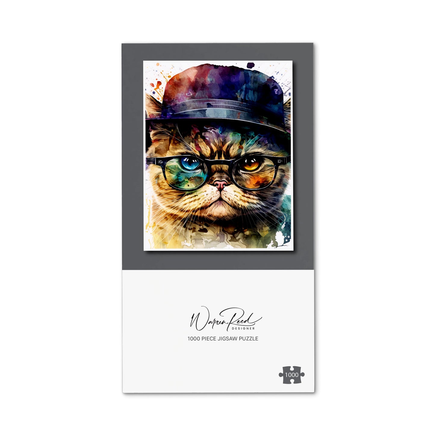Shorthair Cat With Glasses Splashart Jigsaw Puzzle
