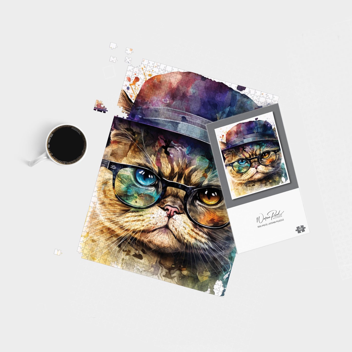 Shorthair Cat With Glasses Splashart Jigsaw Puzzle