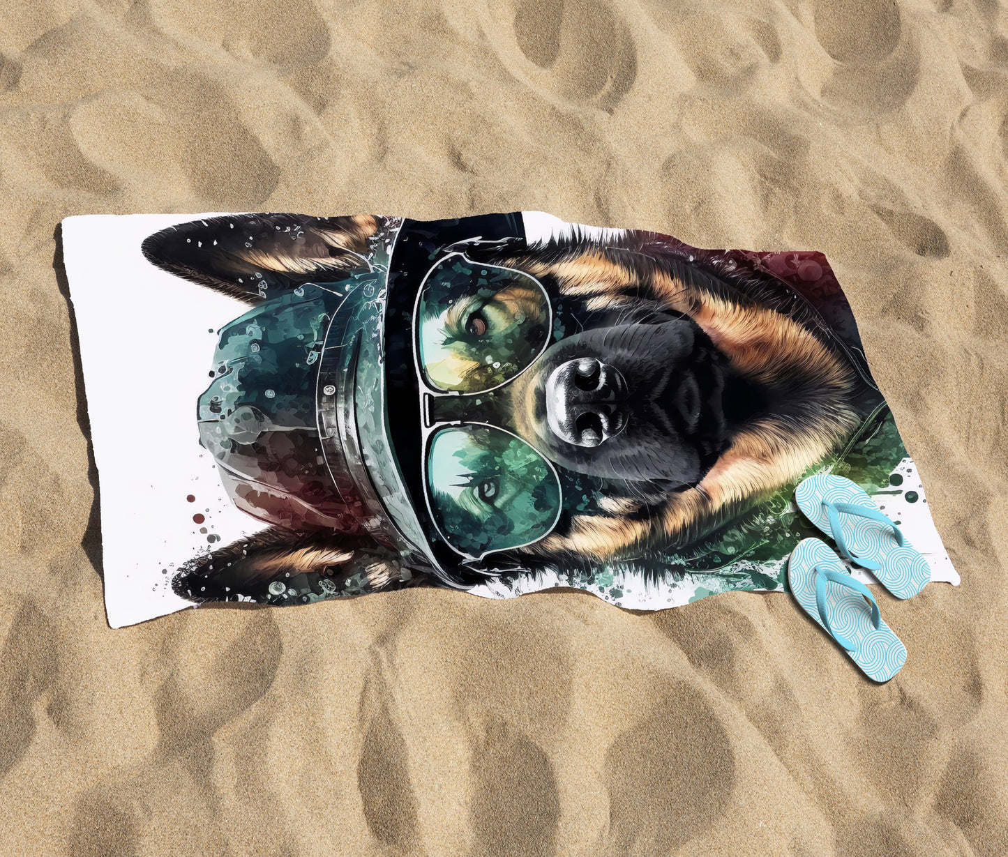 German Shepherd Splashart Beach Towel
