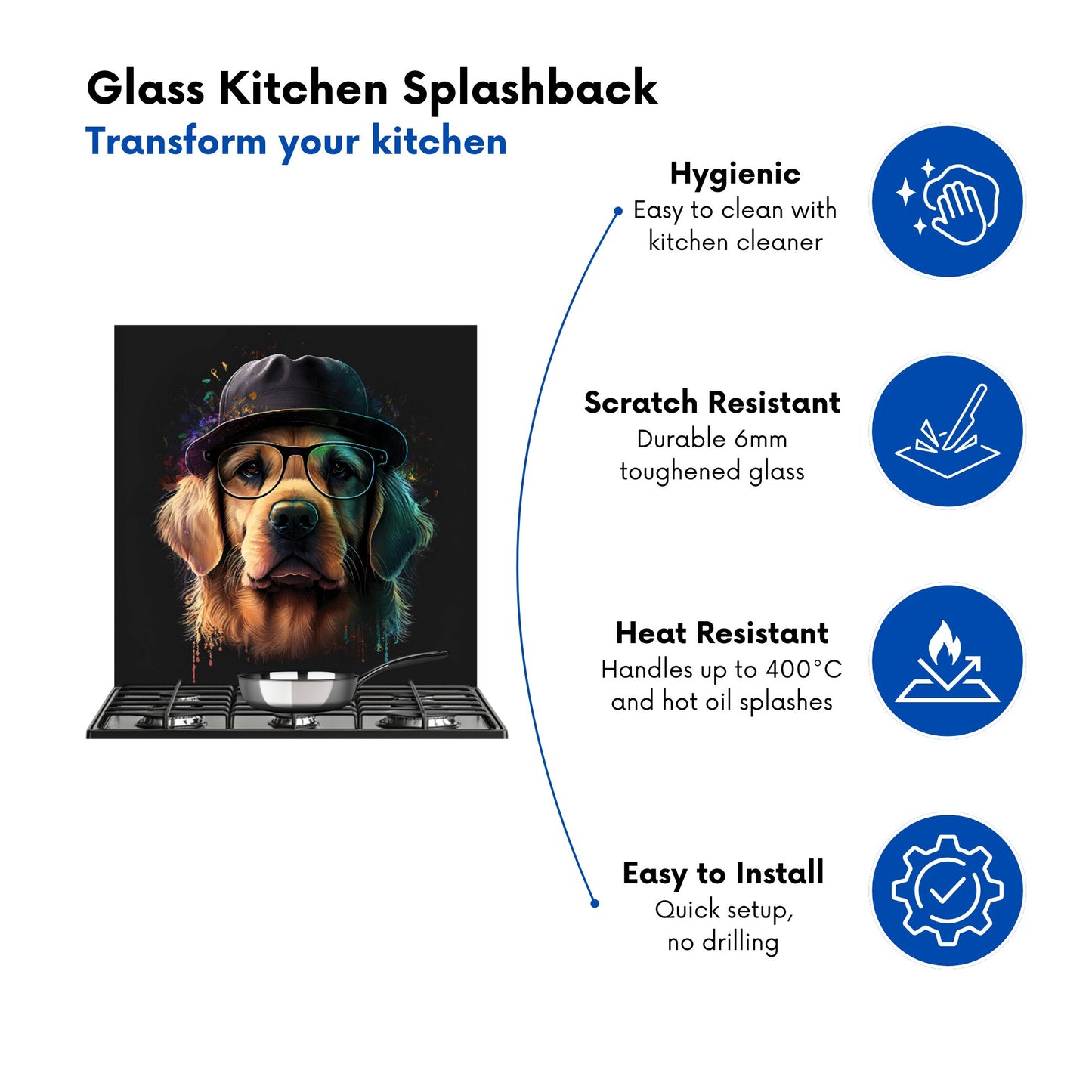 Golden Retriever Dog Splashart Kitchen Splashback