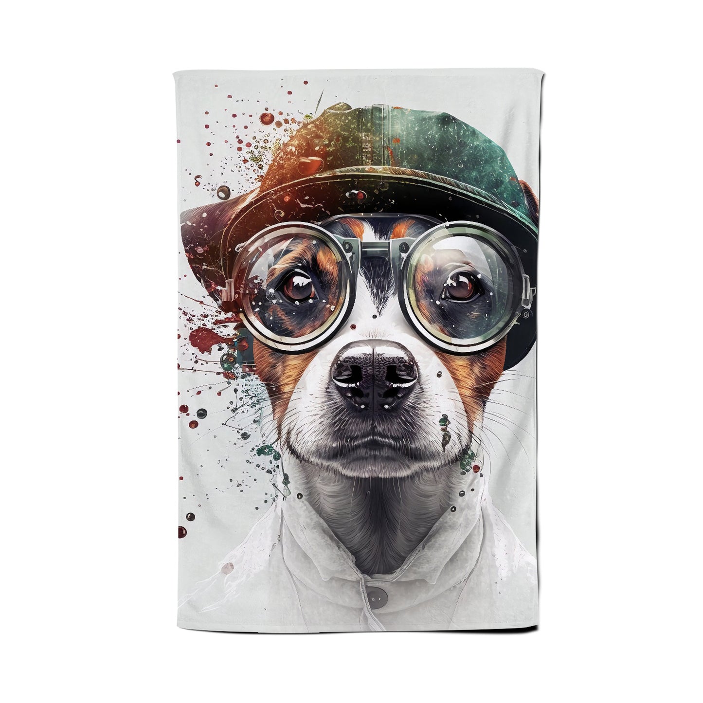 Jack Russell Terrier Dog With Glasses Splashart Tea Towel