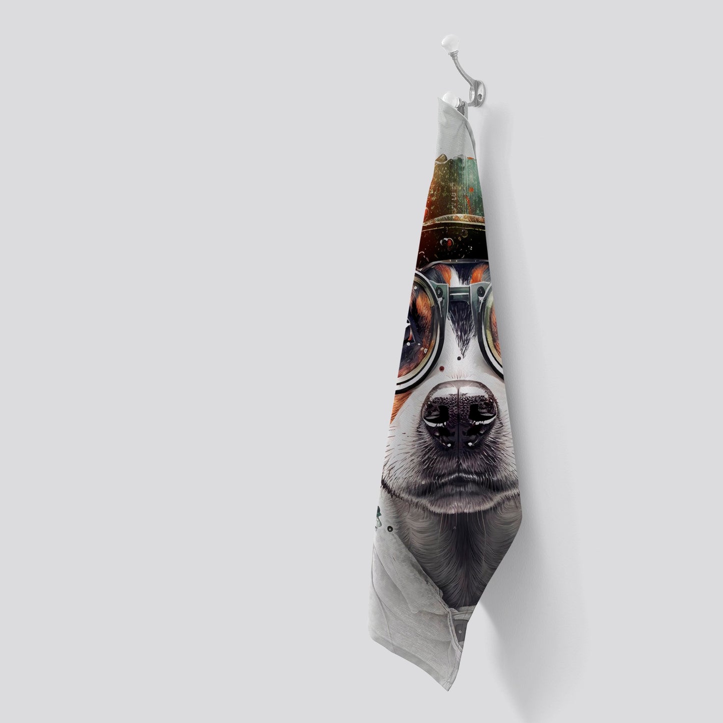 Jack Russell Terrier Dog With Glasses Splashart Tea Towel