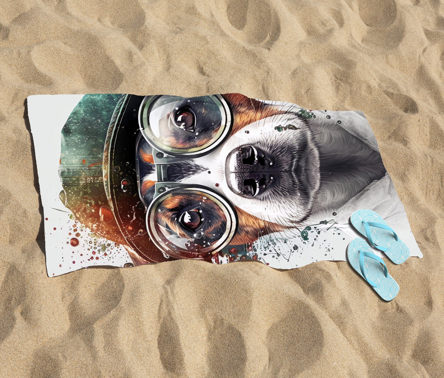 Jack Russell Terrier Dog Splashart Beach Towel