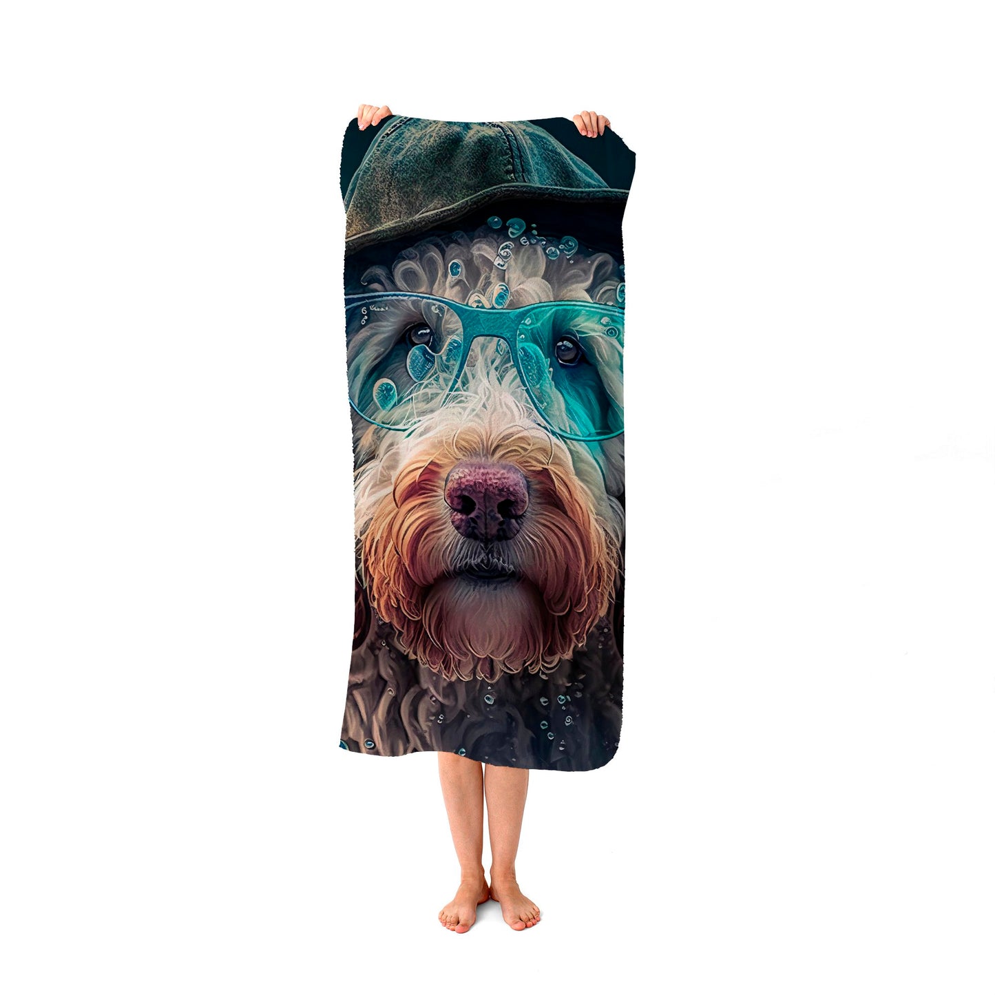 Labradoodle Dog Splashart Beach Towel