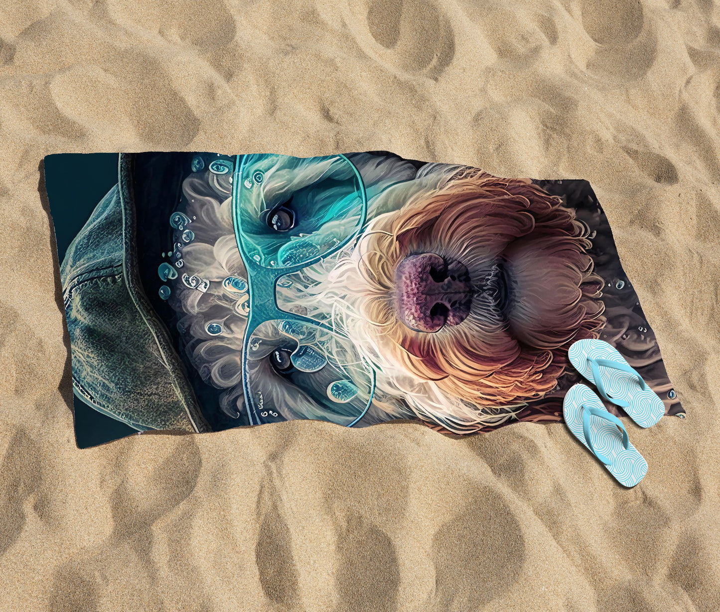 Labradoodle Dog Splashart Beach Towel