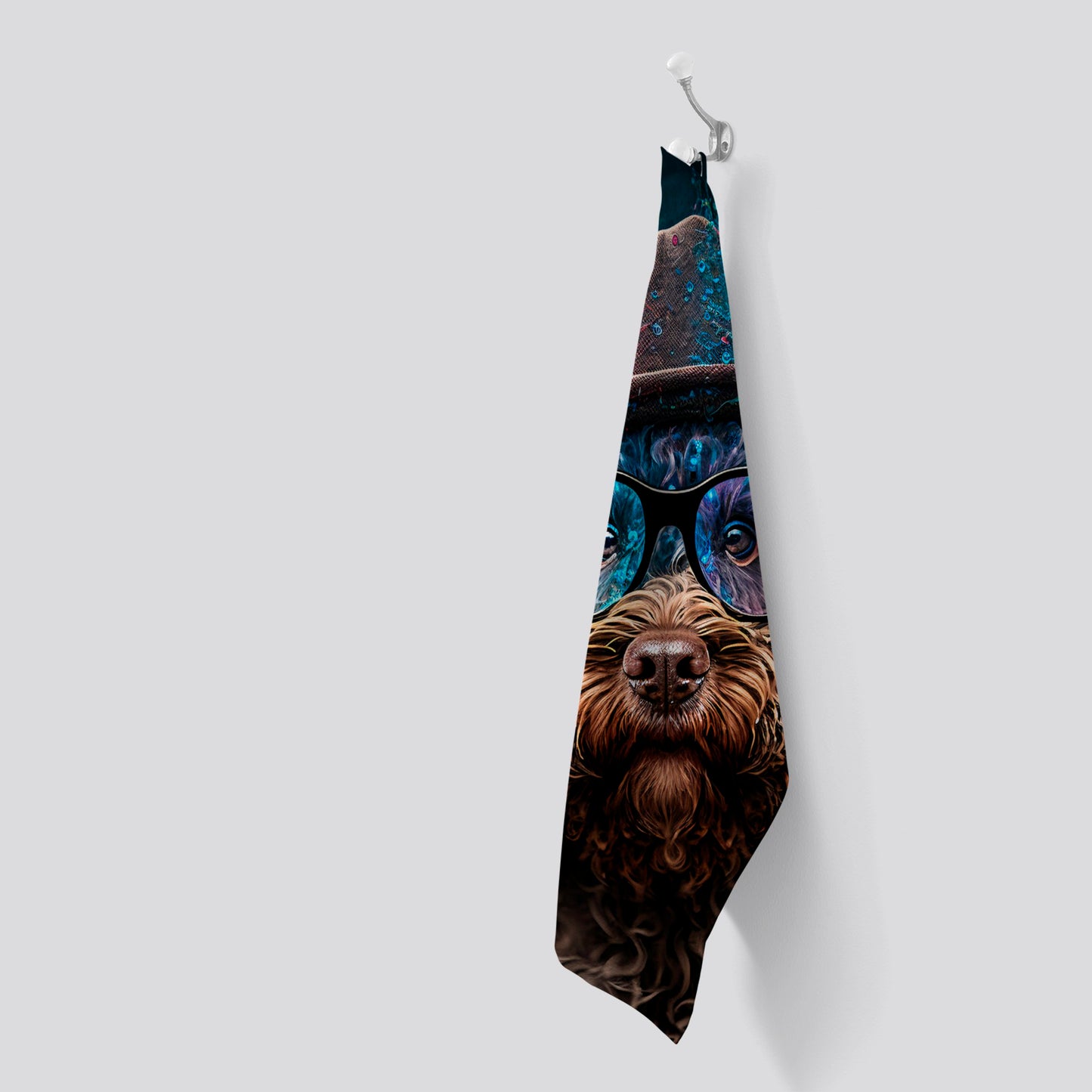 Labradoodle Dog With Glasses Splashart Tea Towel