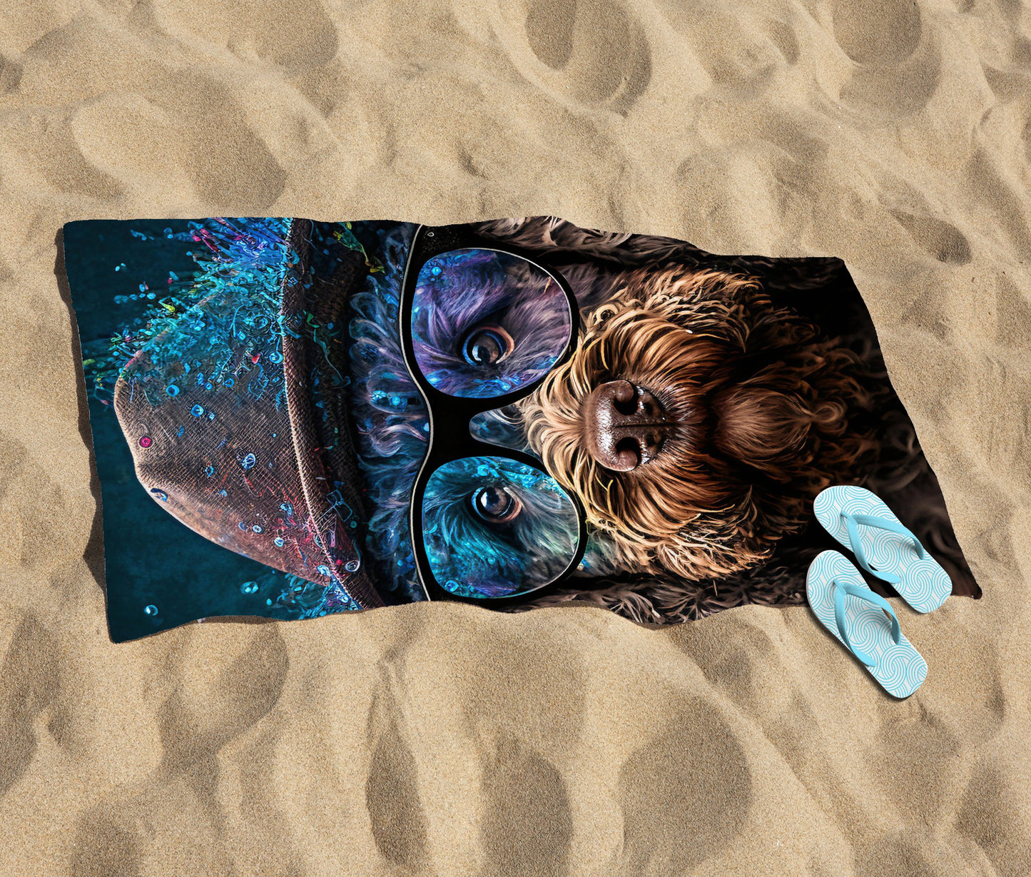 Labradoodle Dog With Glasses Splashart Beach Towel