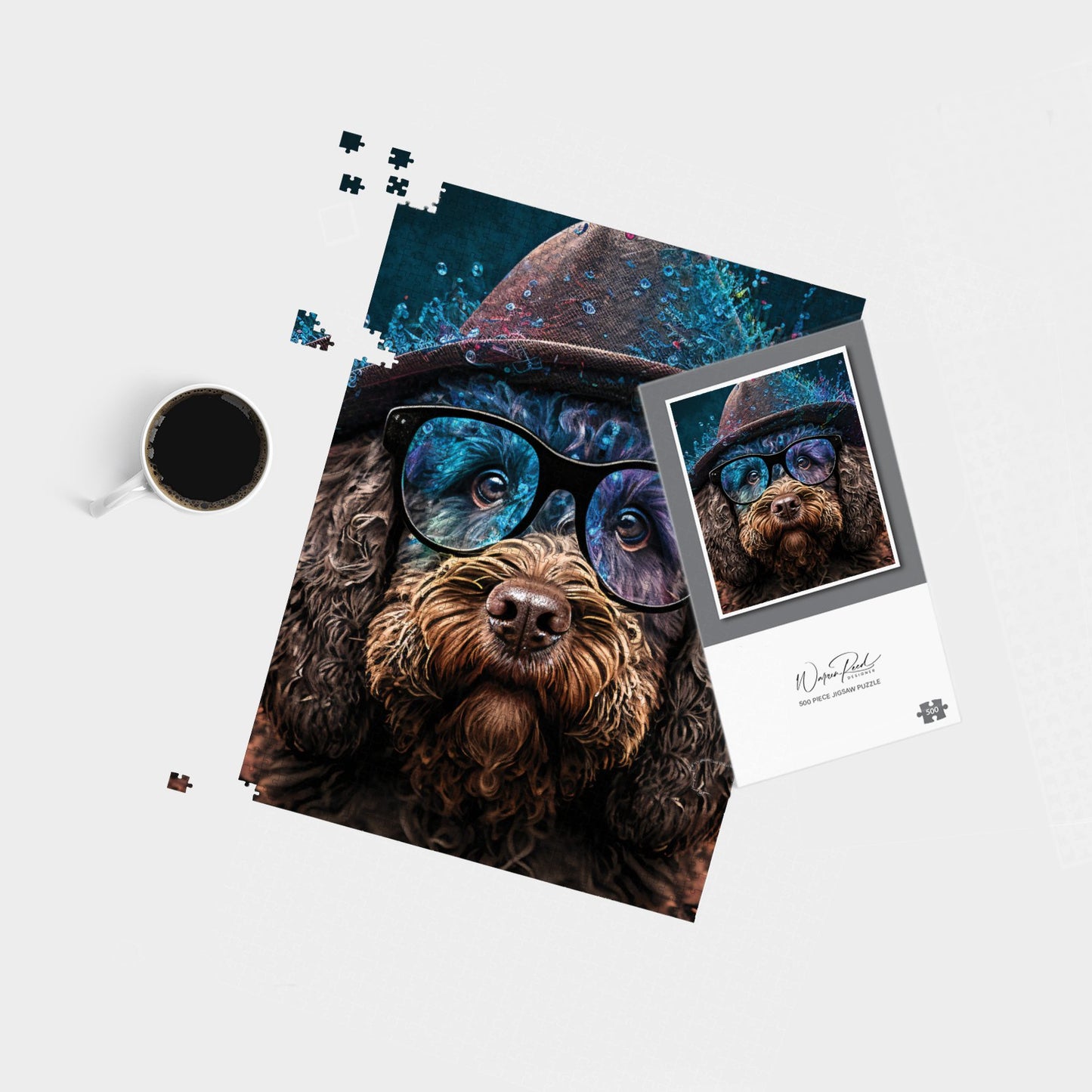 Labradoodle Dog With Glasses Splashart Jigsaw Puzzle
