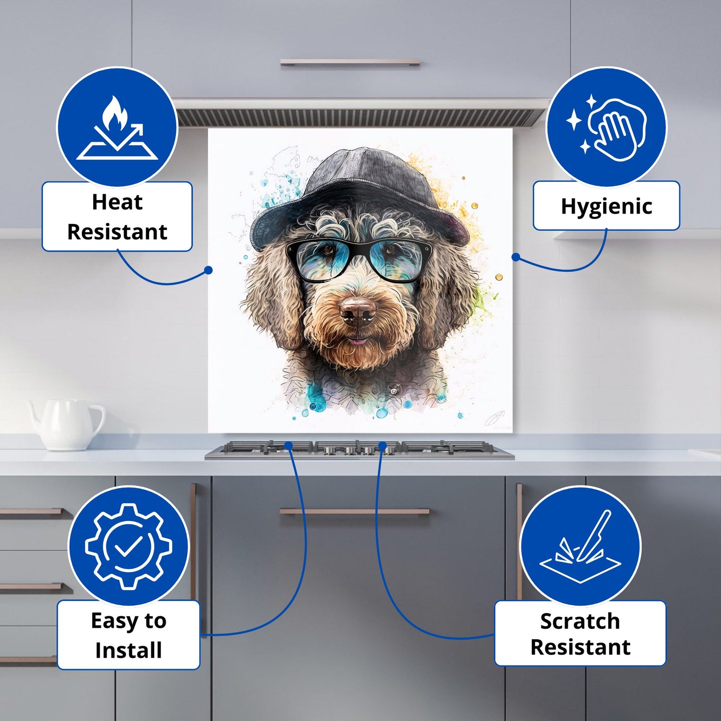 Labradoodle Dog Face Splashart Kitchen Splashback