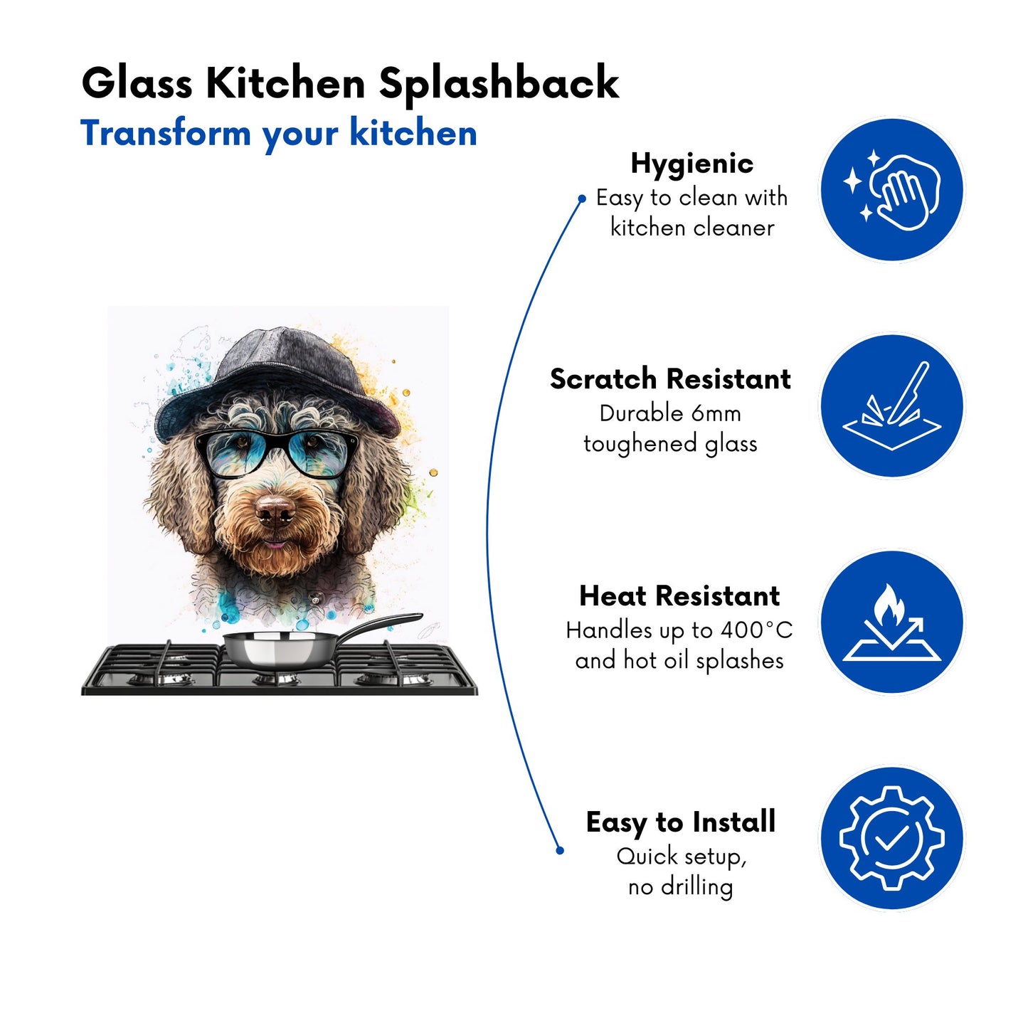 Labradoodle Dog Face Splashart Kitchen Splashback