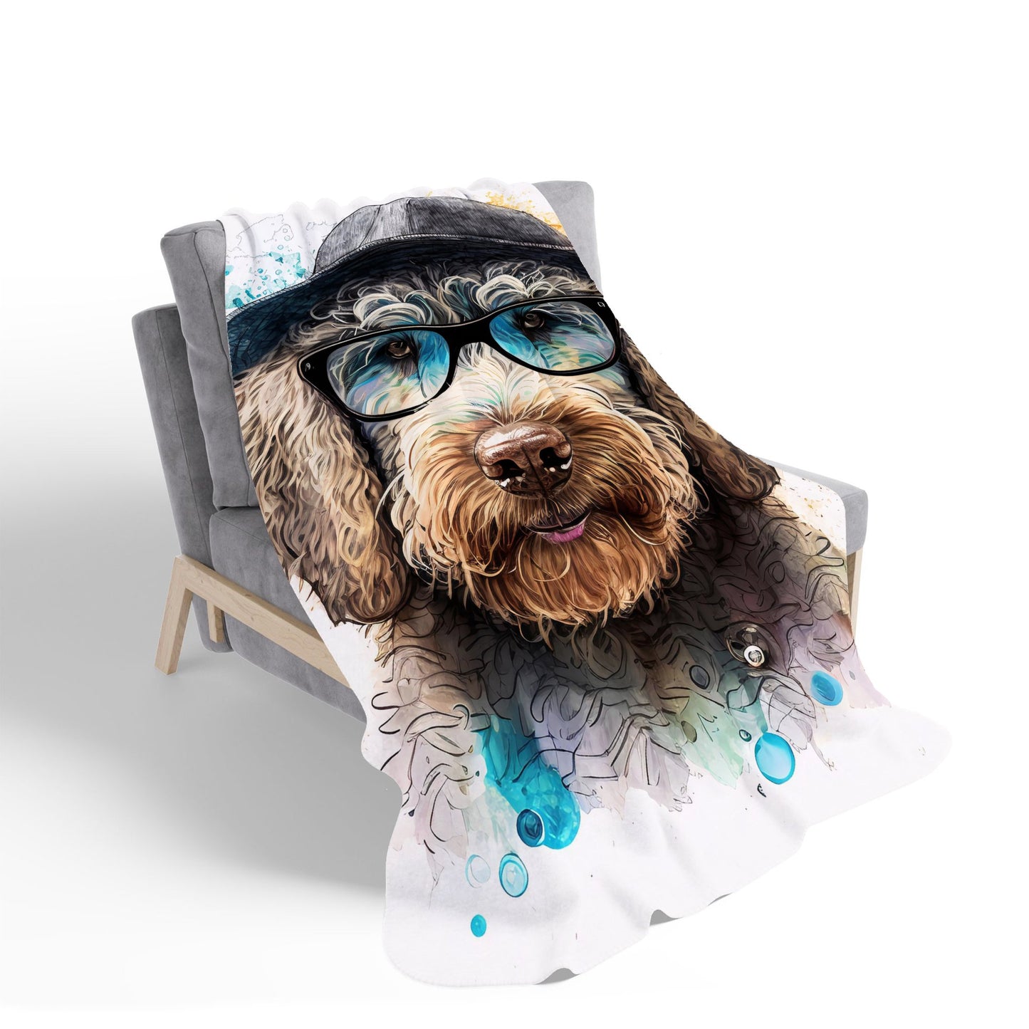 Labradoodle Dog Face Splashart Sherpa Blanket