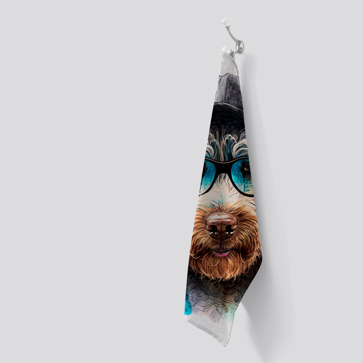 Labradoodle Dog Face Splashart Tea Towel