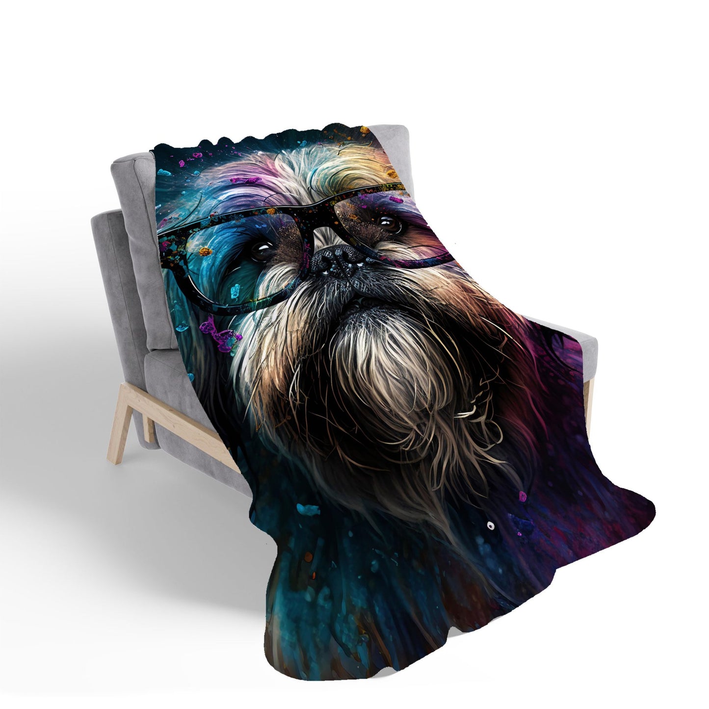 Lharsa Apso Dog Face Splashart Sherpa Blanket