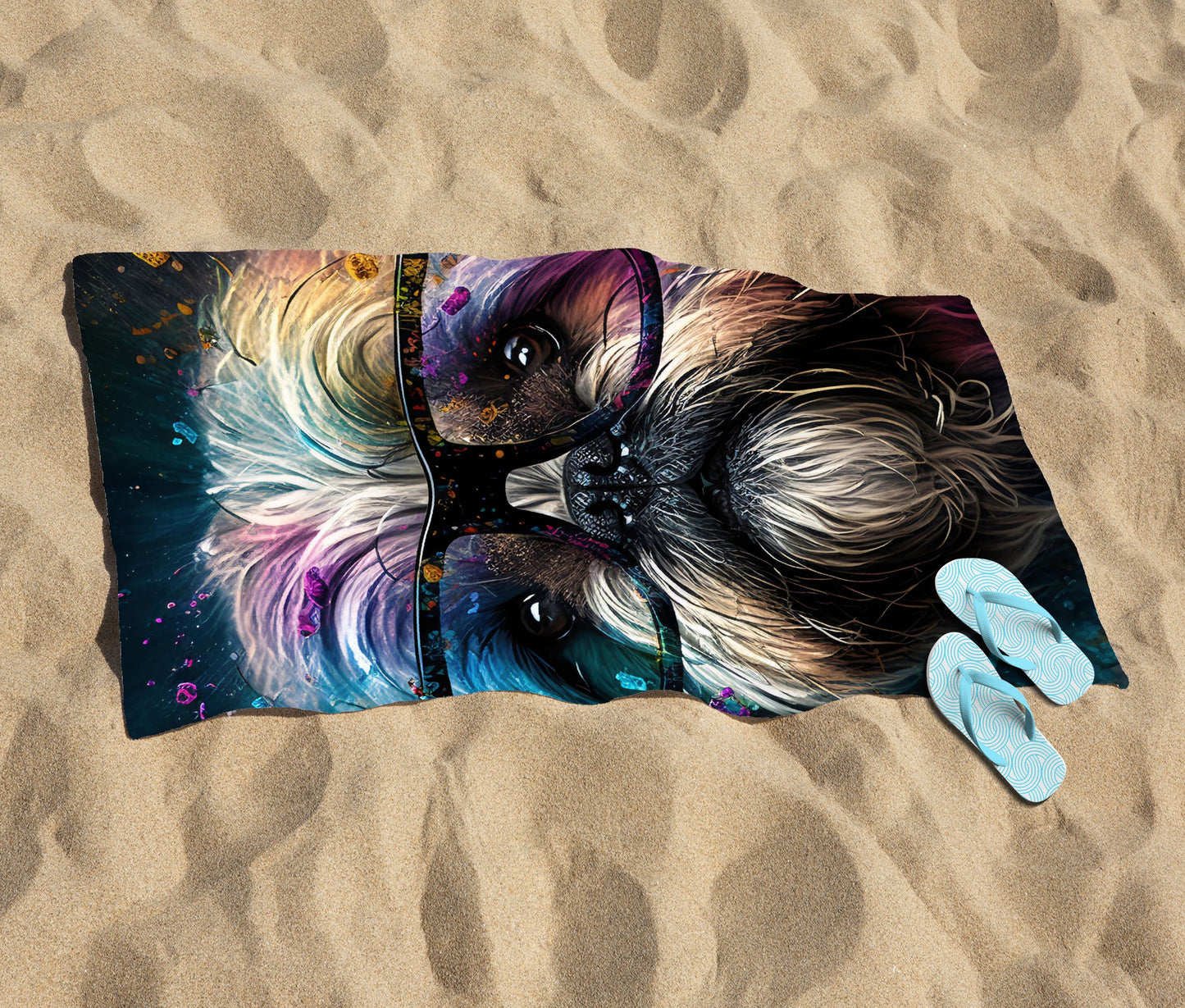 Lharsa Apso Dog Face Splashart Beach Towel