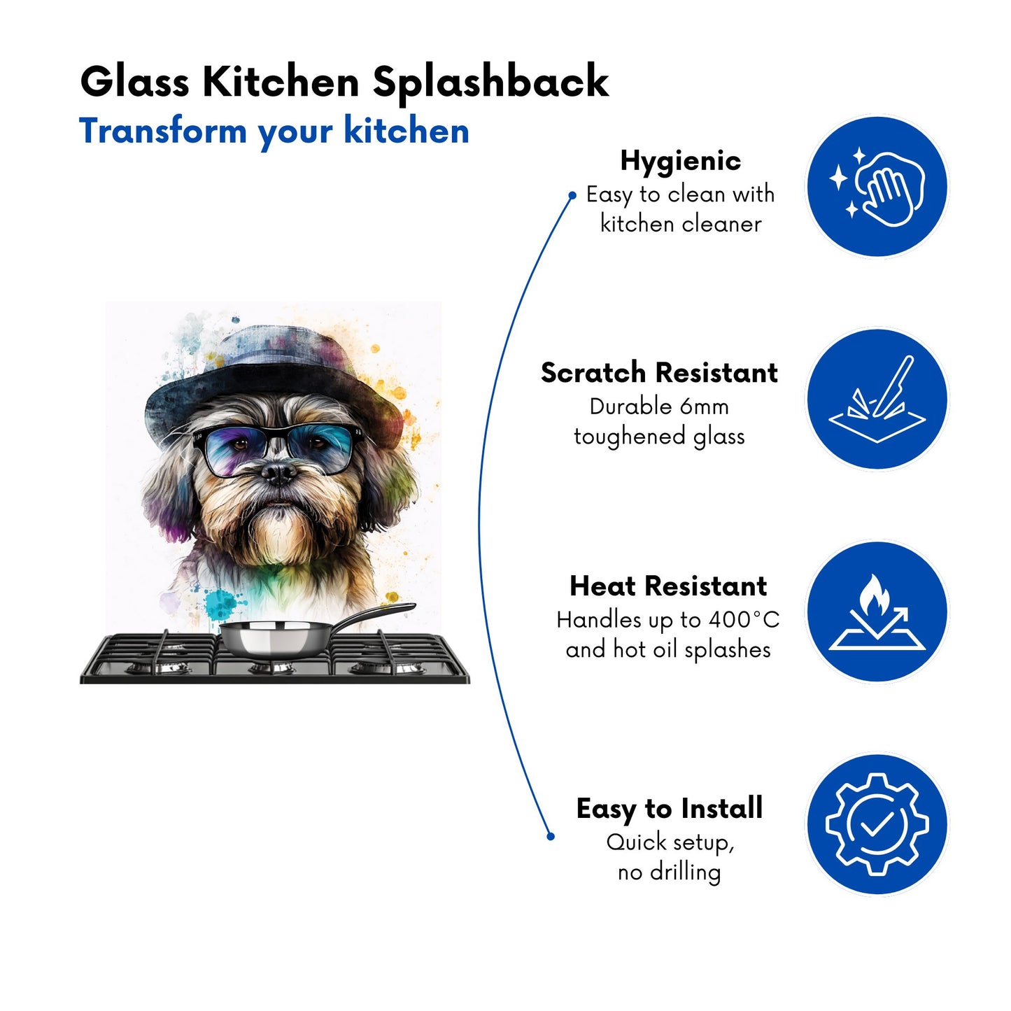 Lhasa Apso Dog With Glasses Splashart Kitchen Splashback