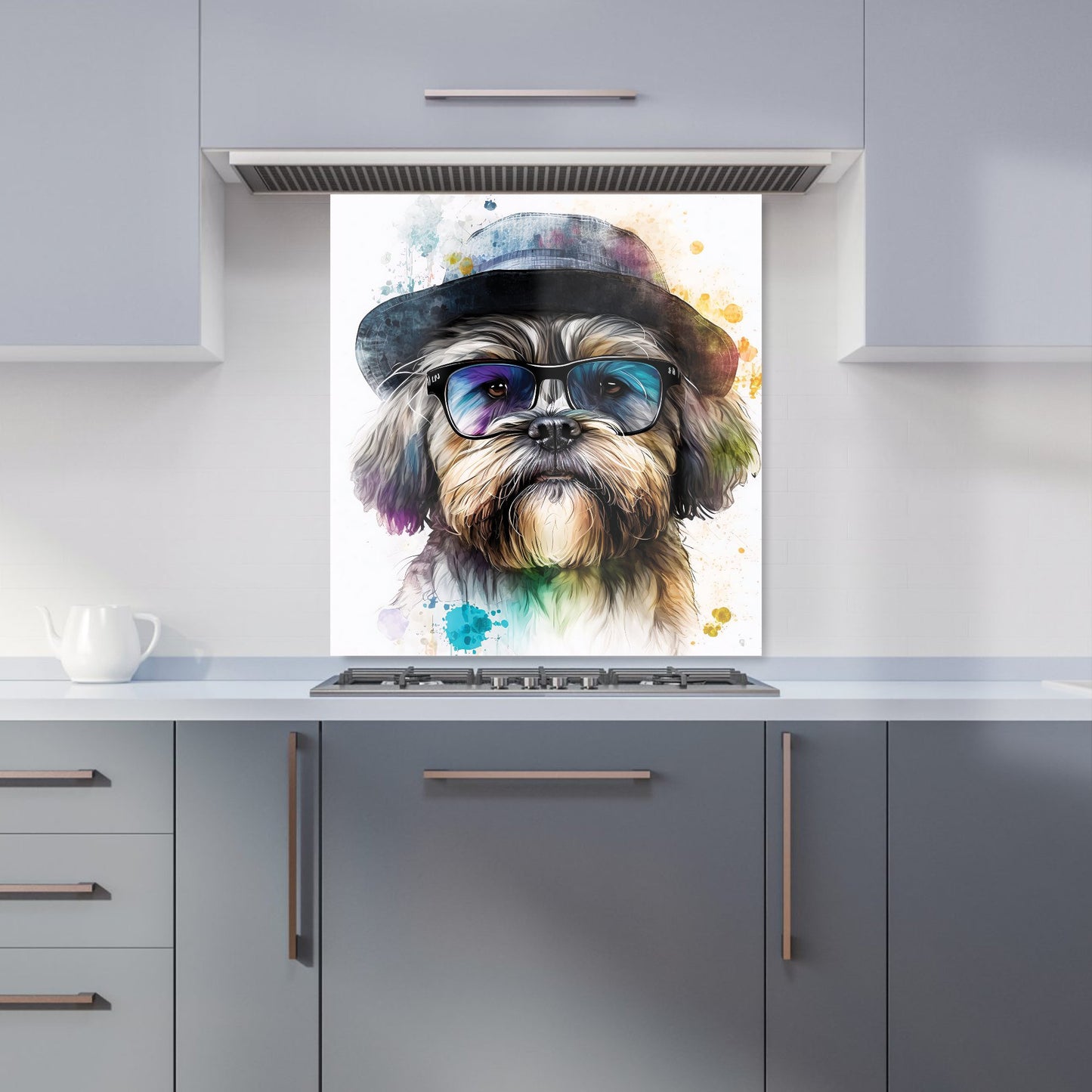 Lhasa Apso Dog With Glasses Splashart Kitchen Splashback