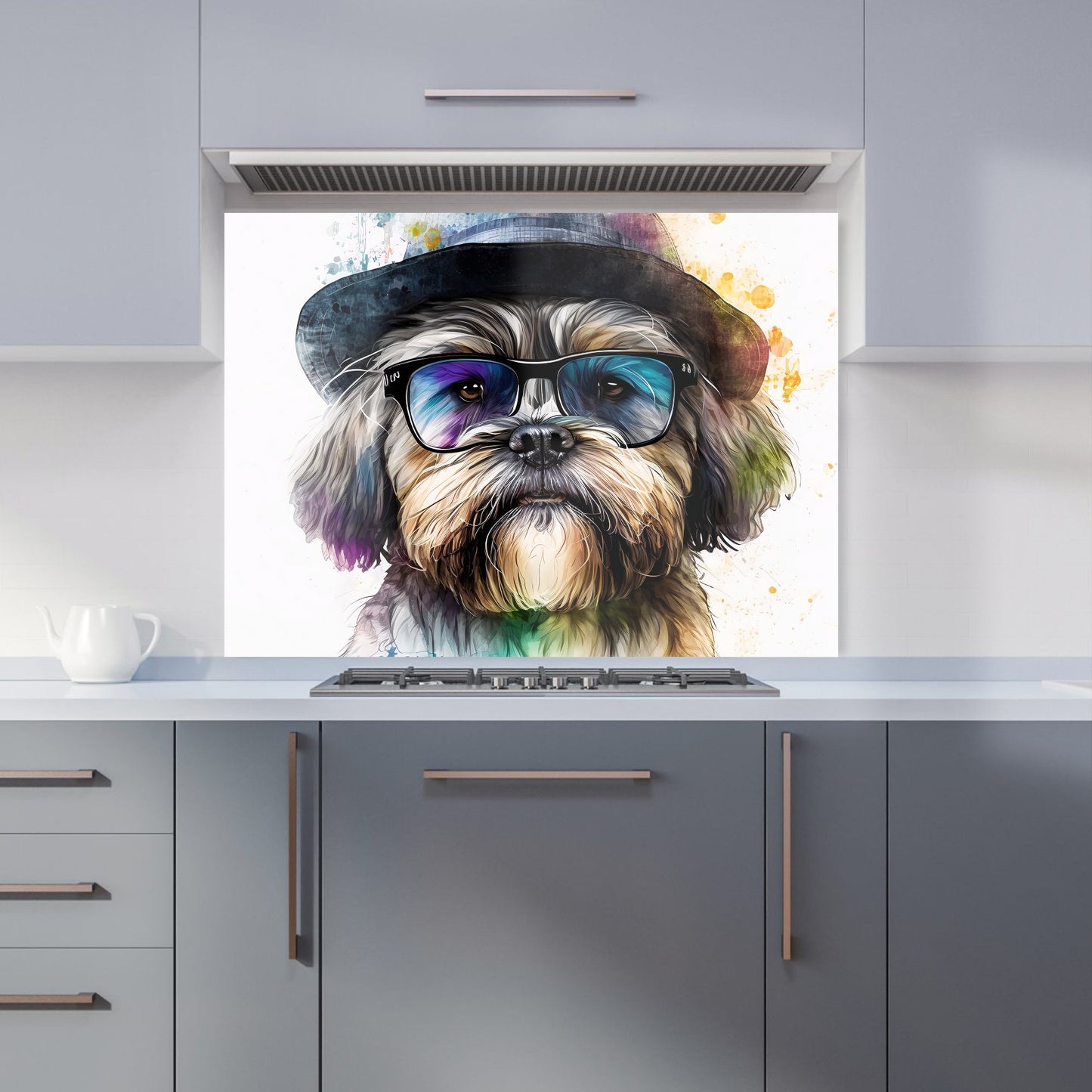 Lhasa Apso Dog With Glasses Splashart Kitchen Splashback