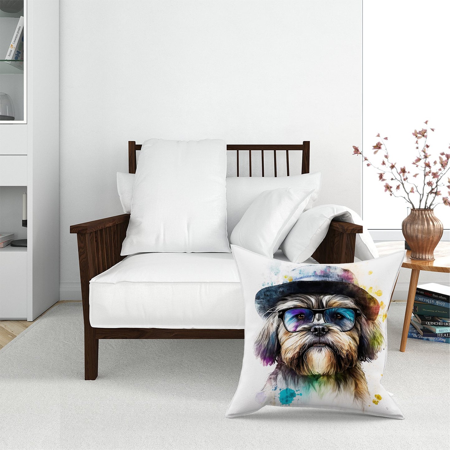 Lhasa Apso Dog With Glasses Splashart Pet Bed