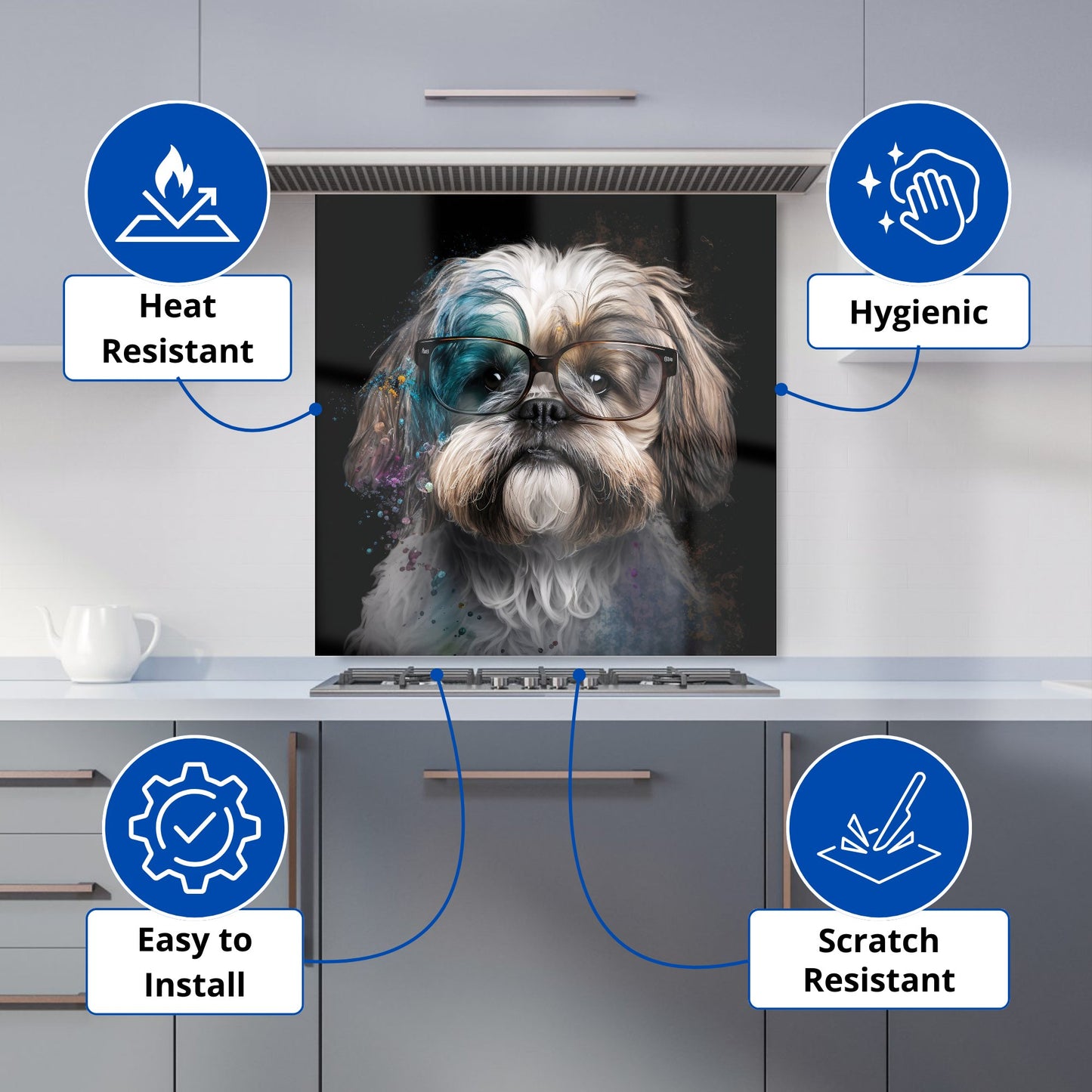 Lhasa Apso With Glasses Splashart Kitchen Splashback