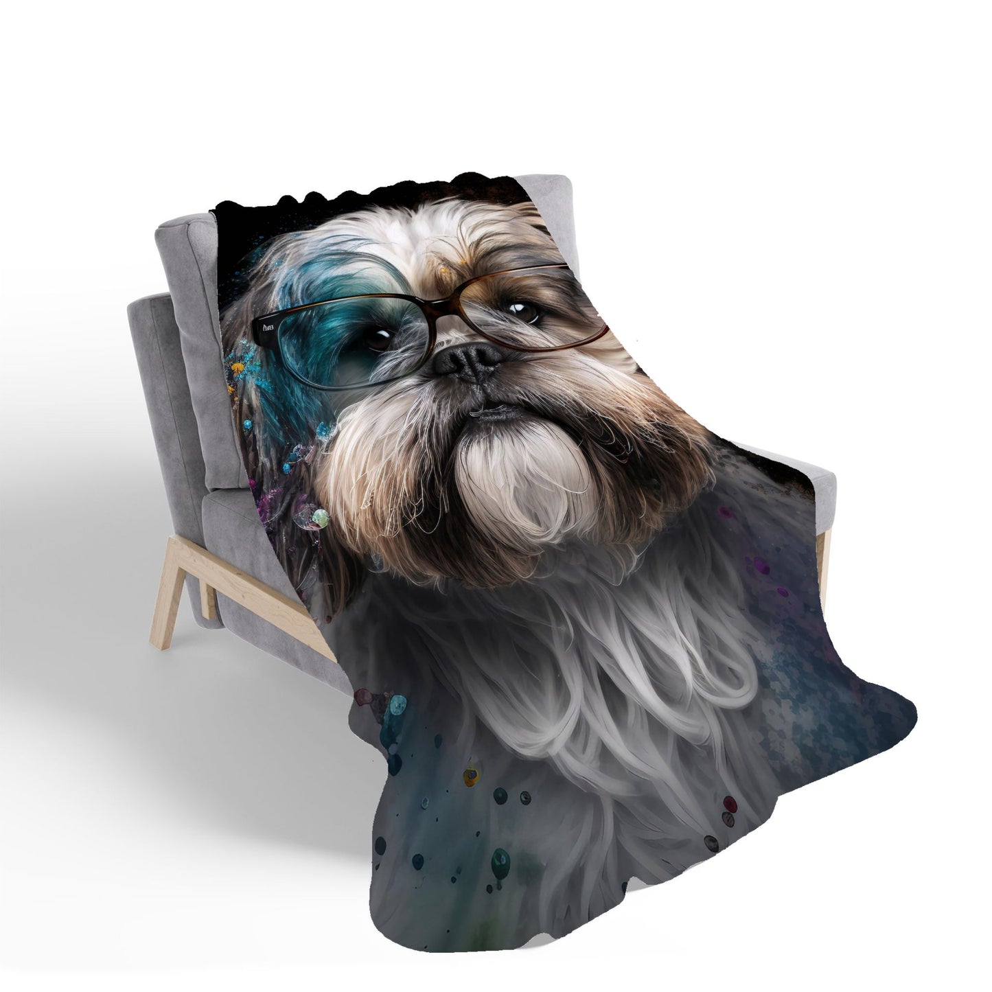 Lhasa Apso With Glasses Splashart Sherpa Blanket