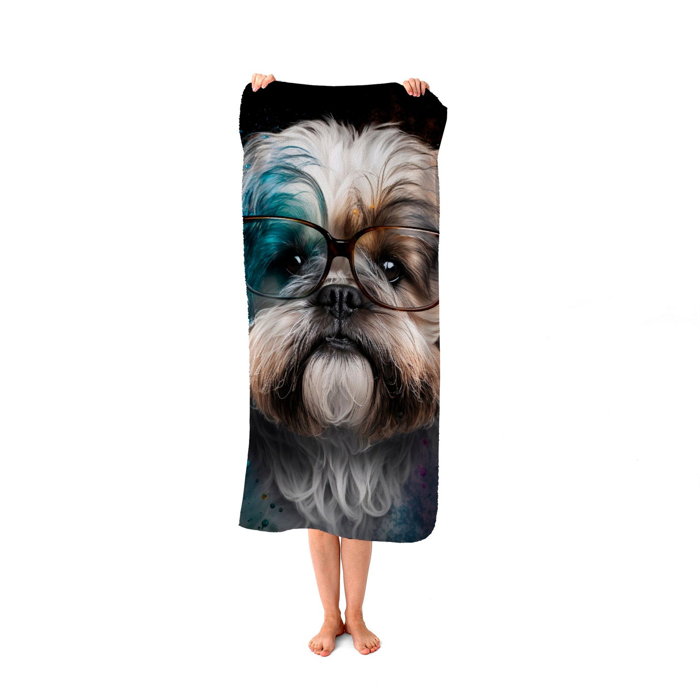 Lhasa Apso With Glasses Splashart Beach Towel