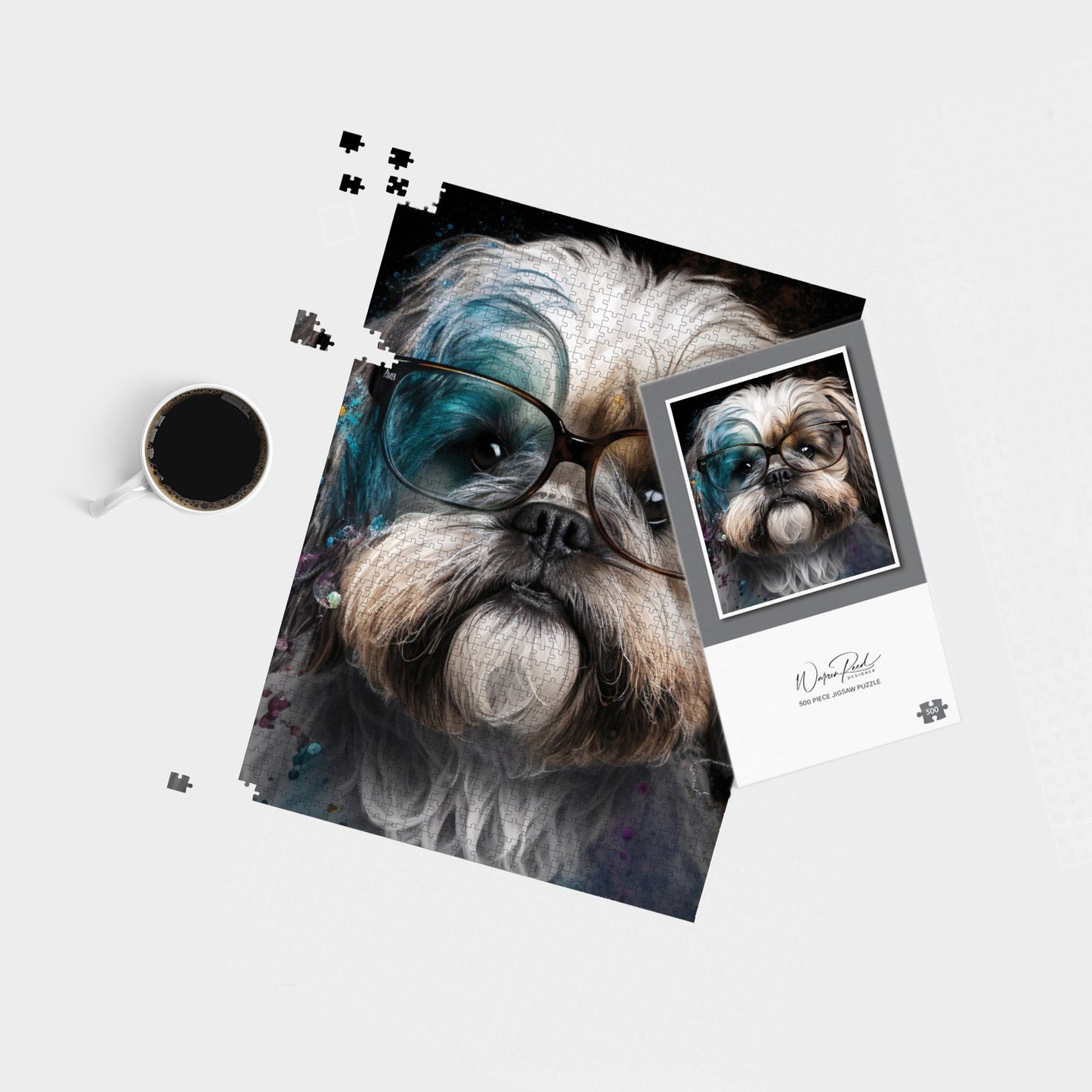 Lhasa Apso With Glasses Splashart Jigsaw Puzzle