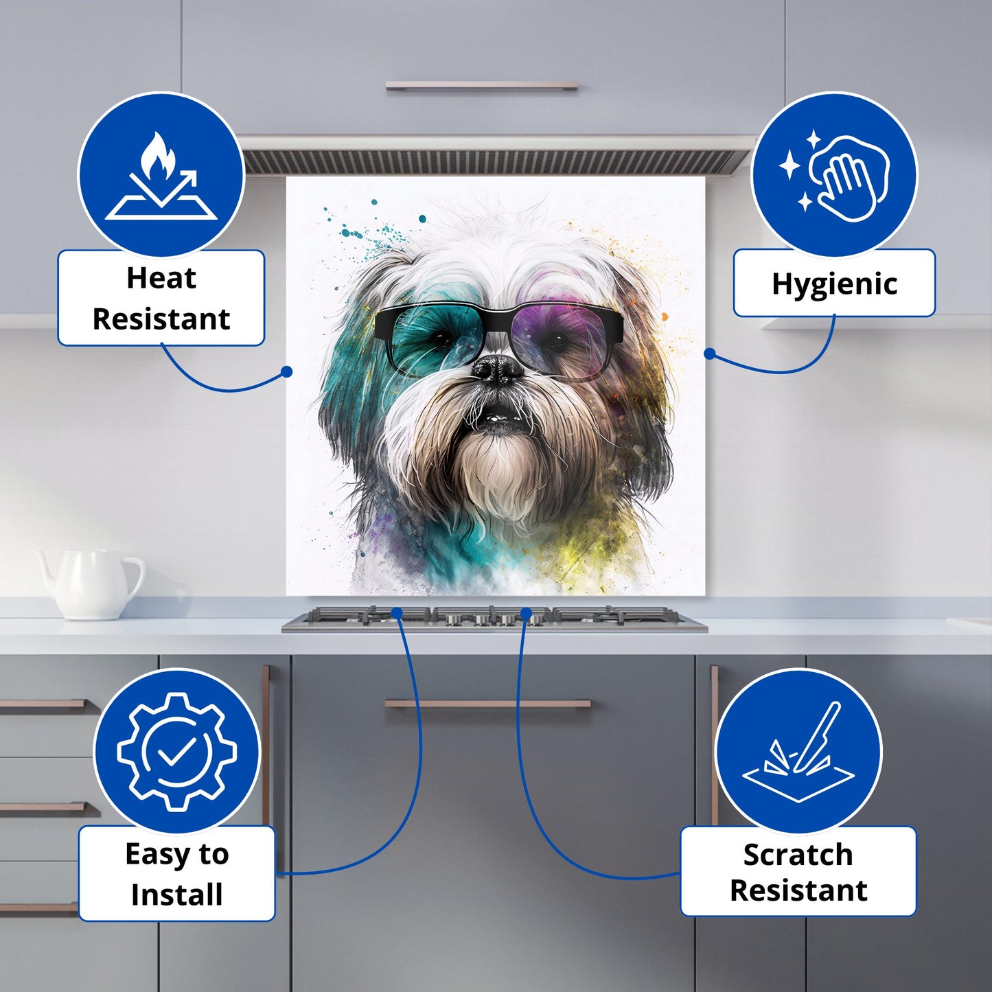 Lhasa Apso Face Glasses Splashart Kitchen Splashback