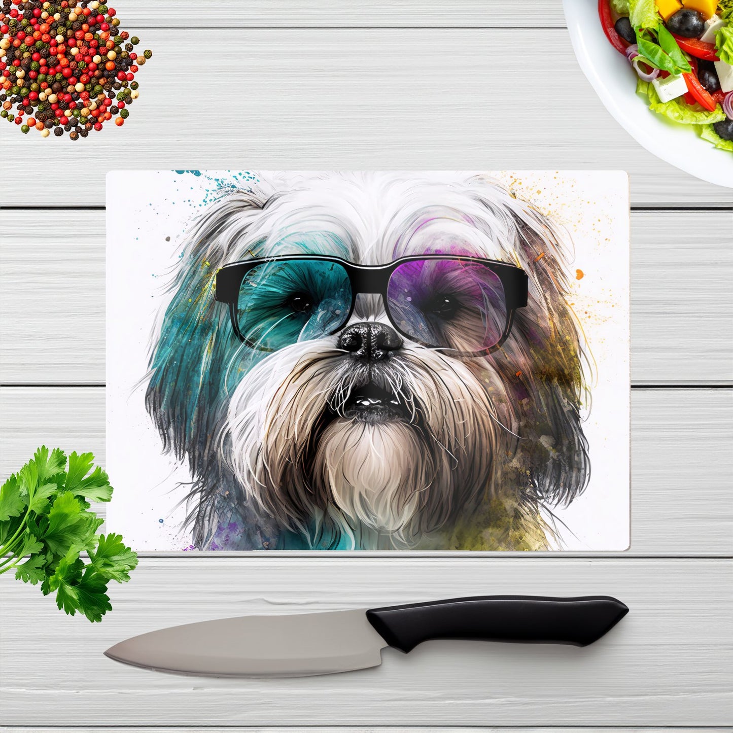 Lhasa Apso Face Glasses Splashart Chopping Board